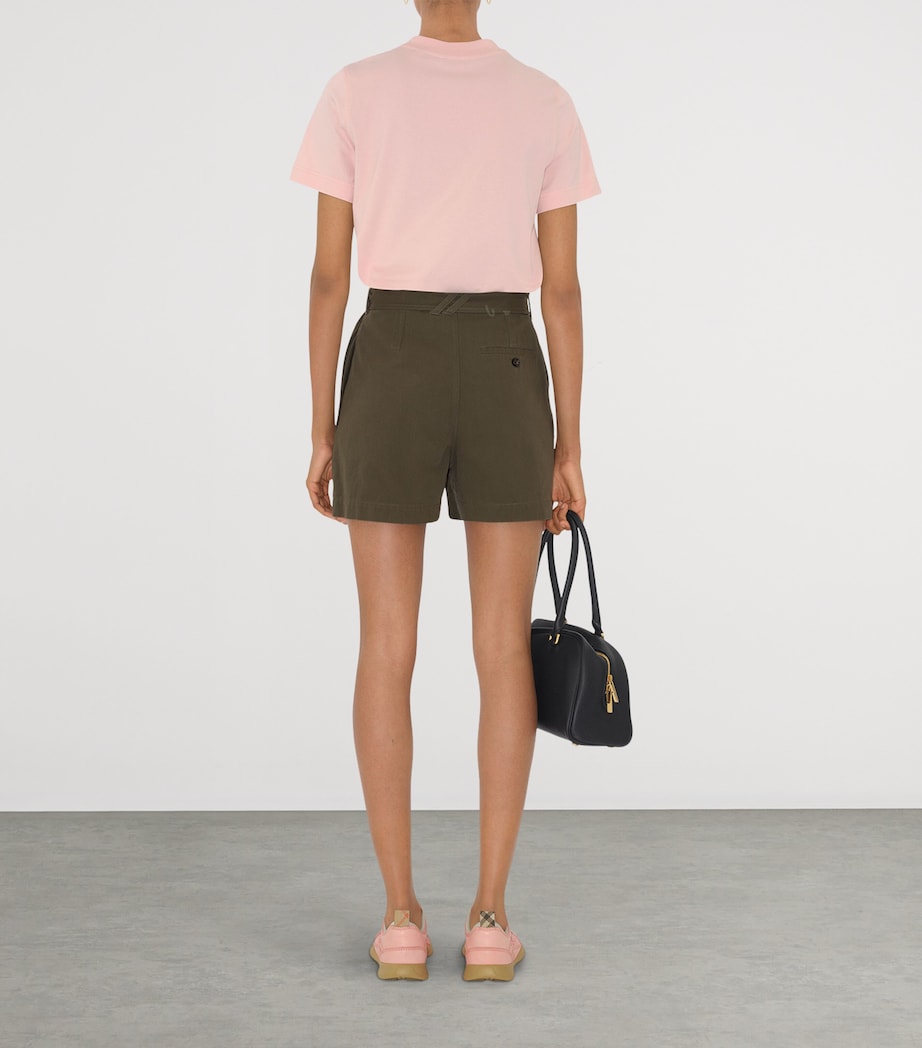 Brown Cotton Gabardine Belted Shorts