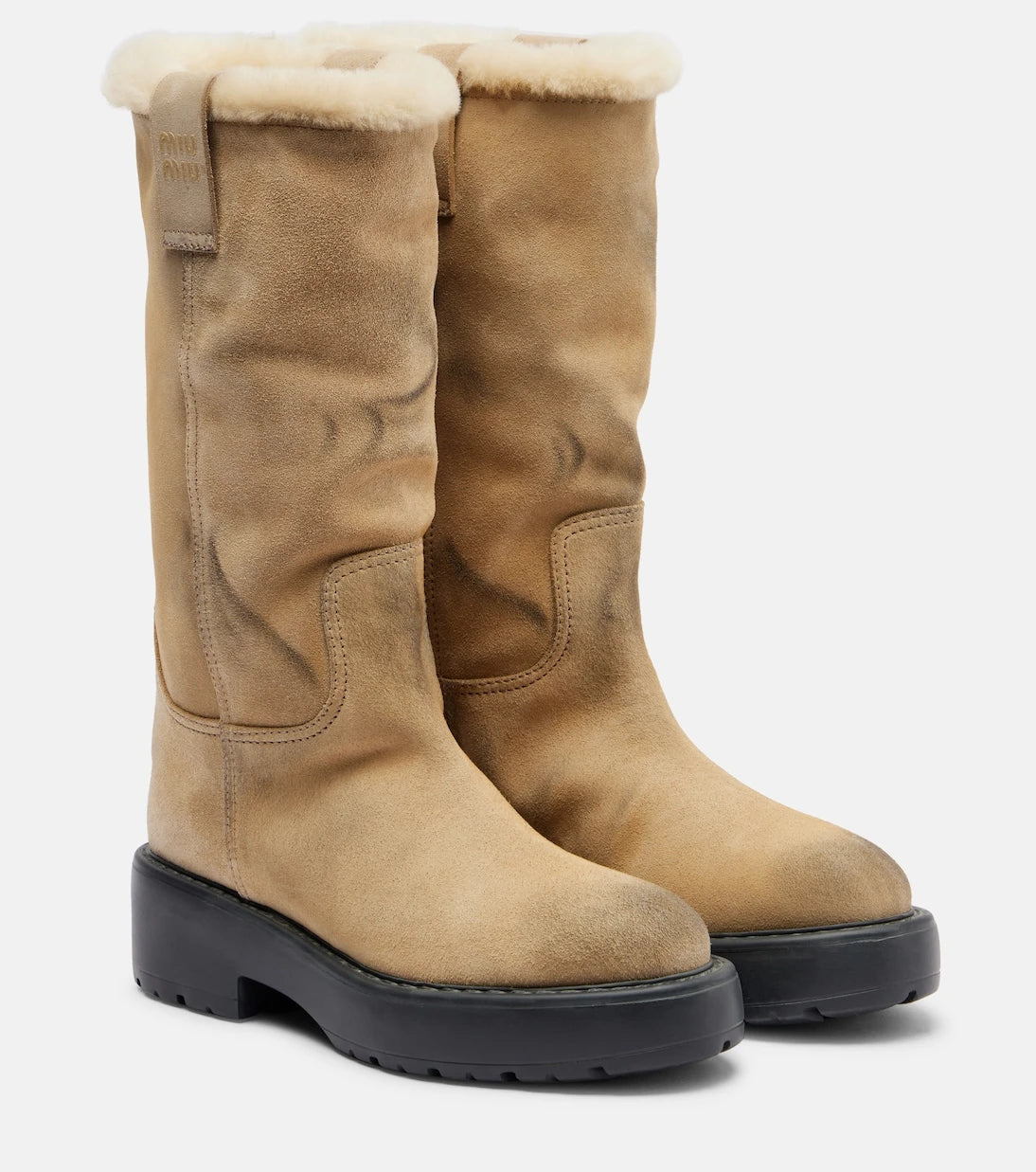 Miu Miu - Shearling-lined suede knee-high boots