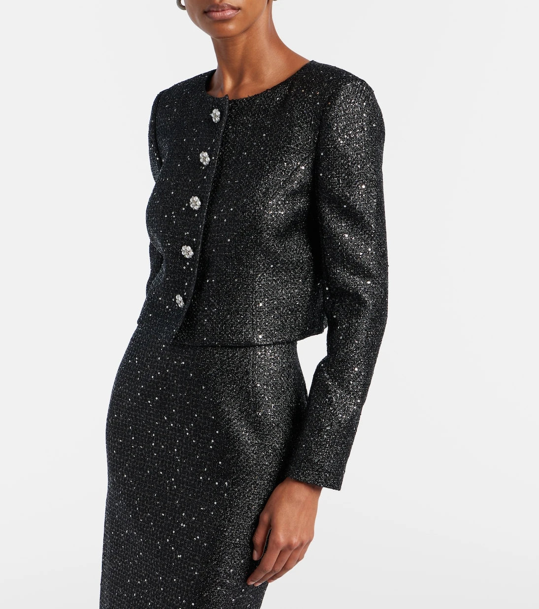 Carolina Herrera - Sequined cropped lamé tweed jacket