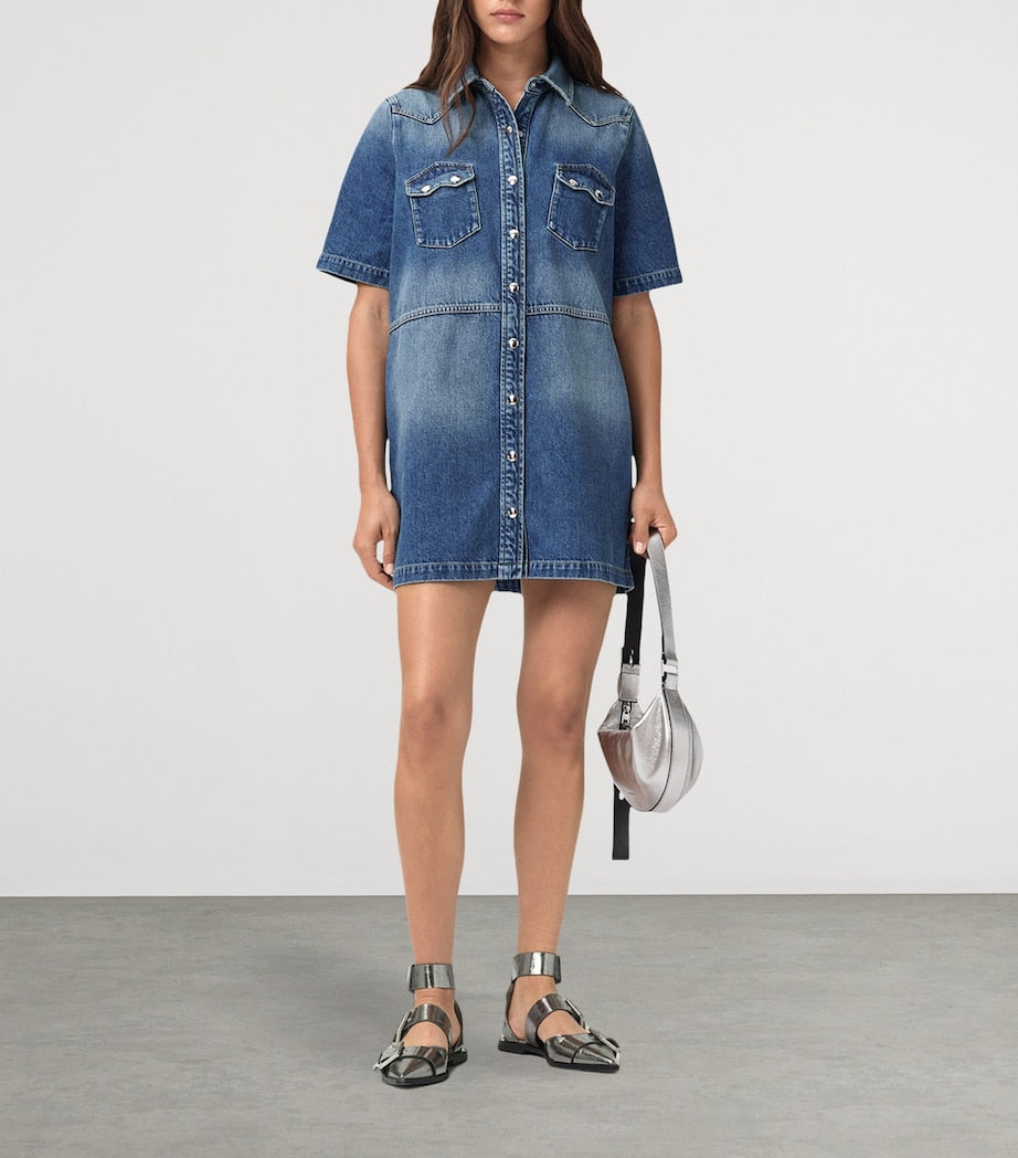 AllSaints Blue Organic Denim Rock Mini Shirt Dress