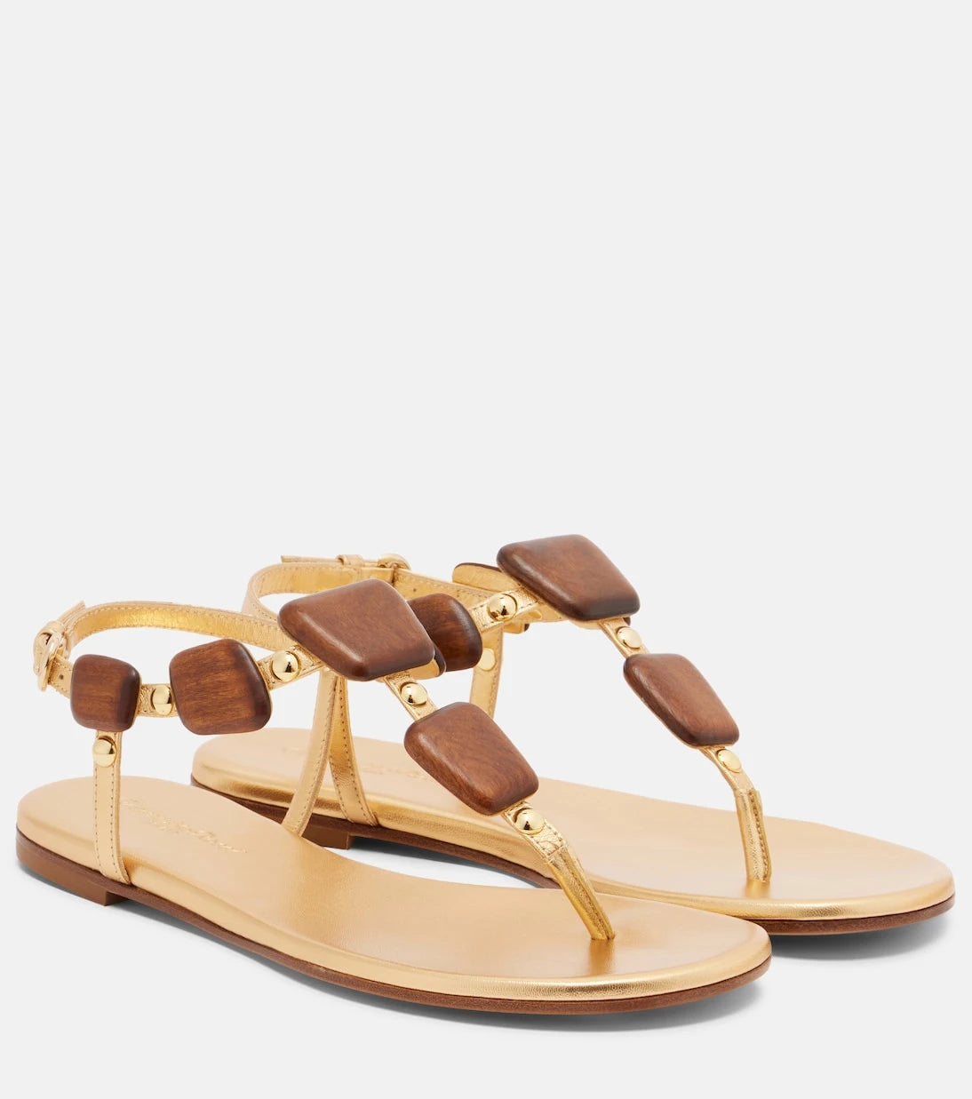 Gianvito Rossi - Beaded metallic leather thong sandals