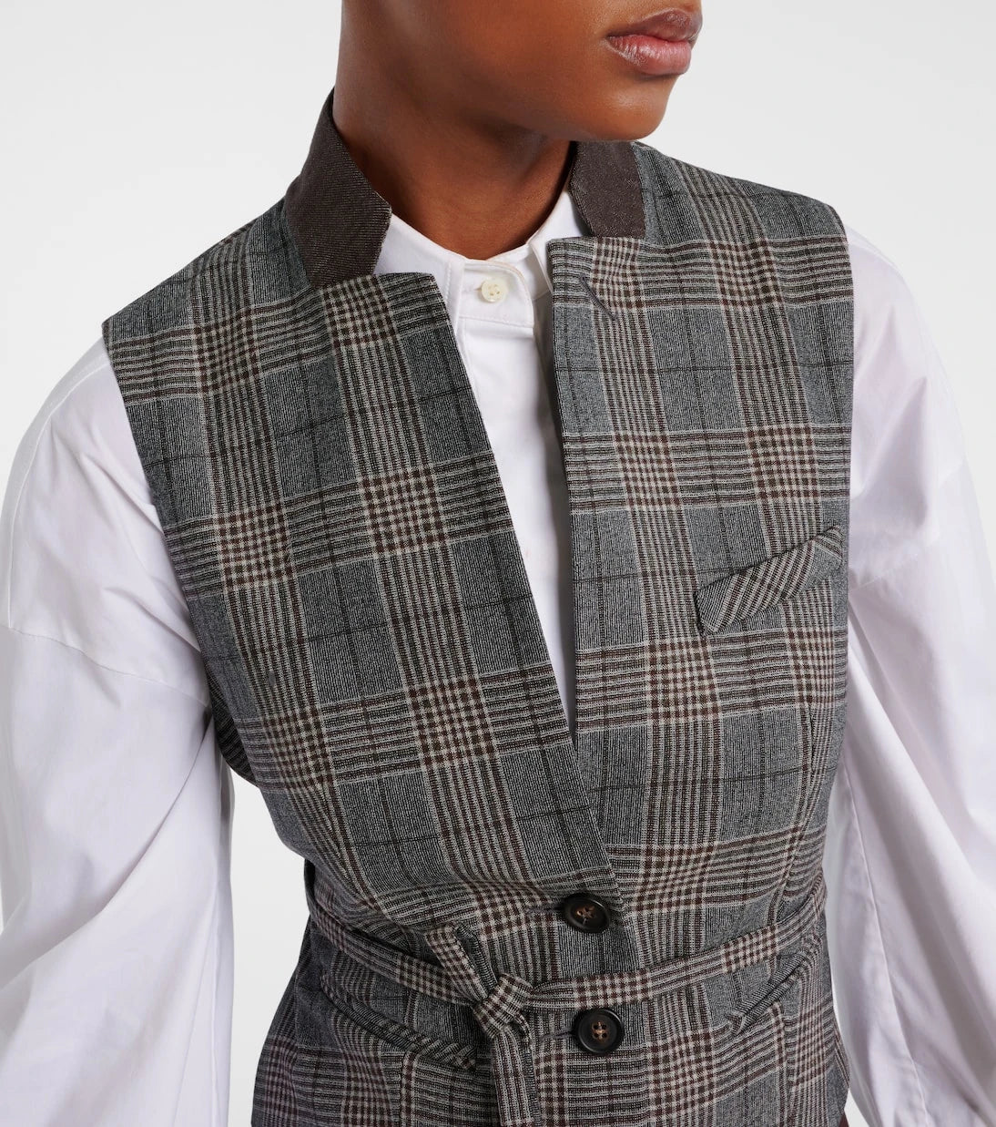 Brunello Cucinelli - Belted checked virgin wool vest