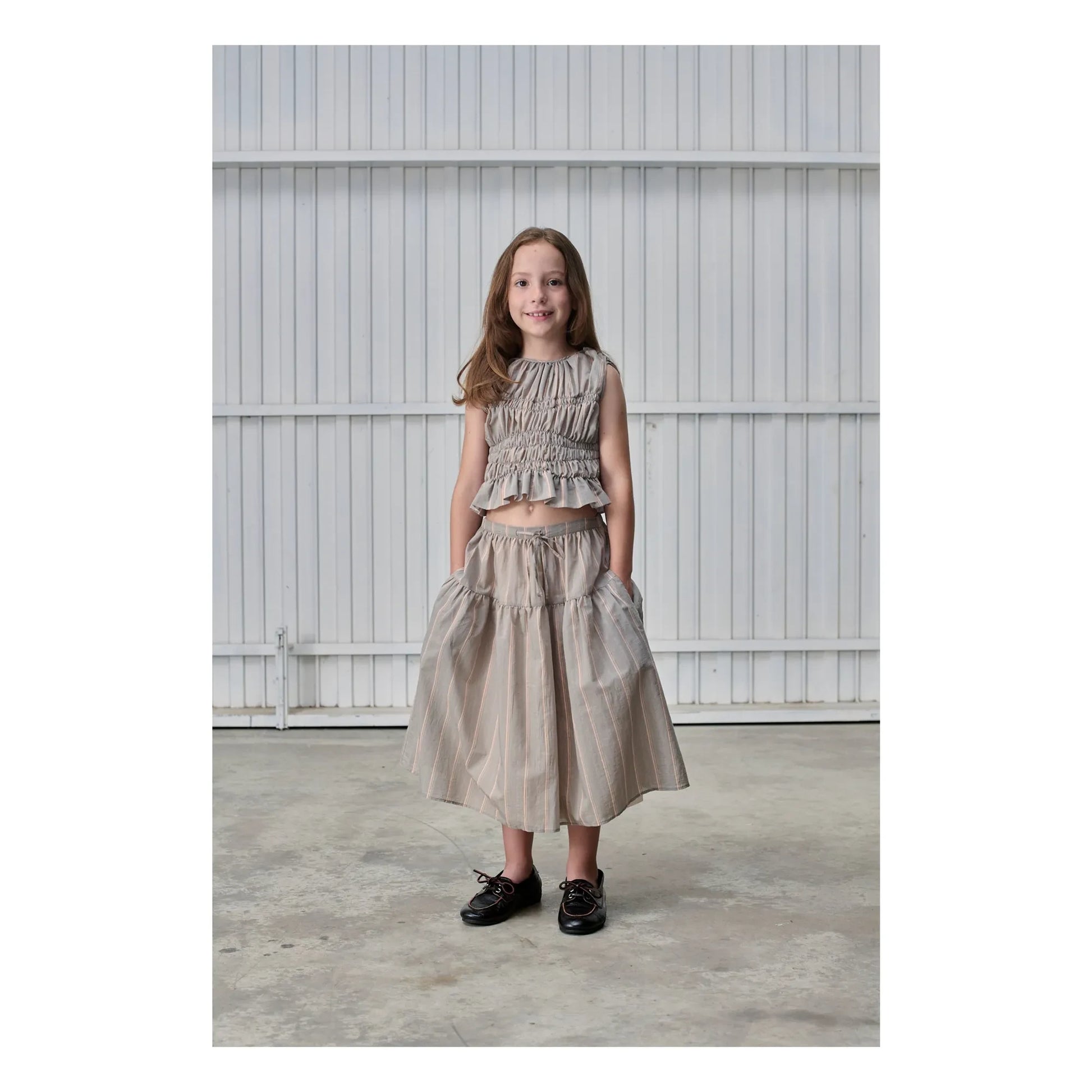 Tangerine - Striped midi skirt | Grey