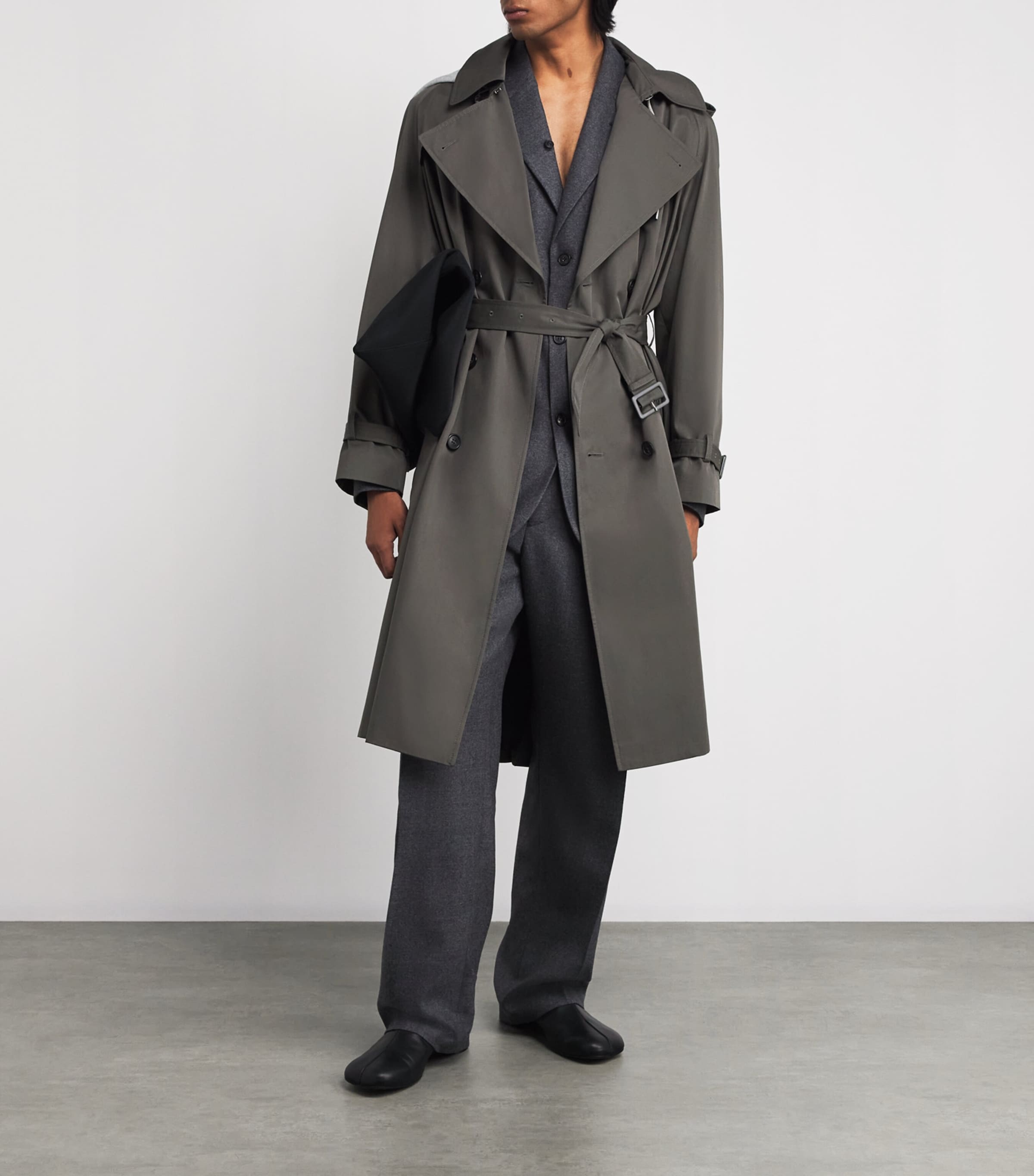 MM6 Maison Margiela Grey Cotton Hood-Detail Trench Coat