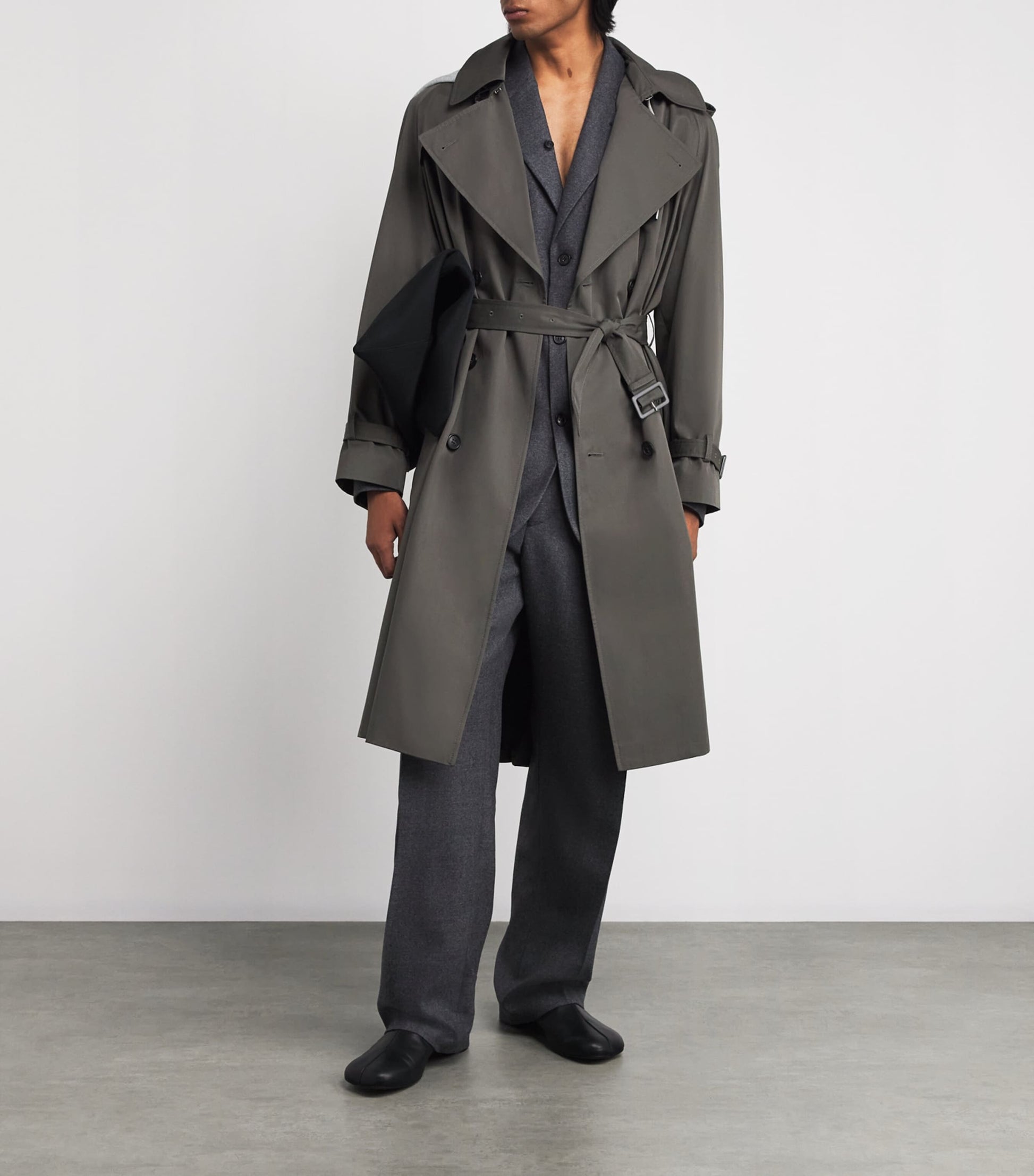 MM6 Maison Margiela Grey Cotton Hood-Detail Trench Coat
