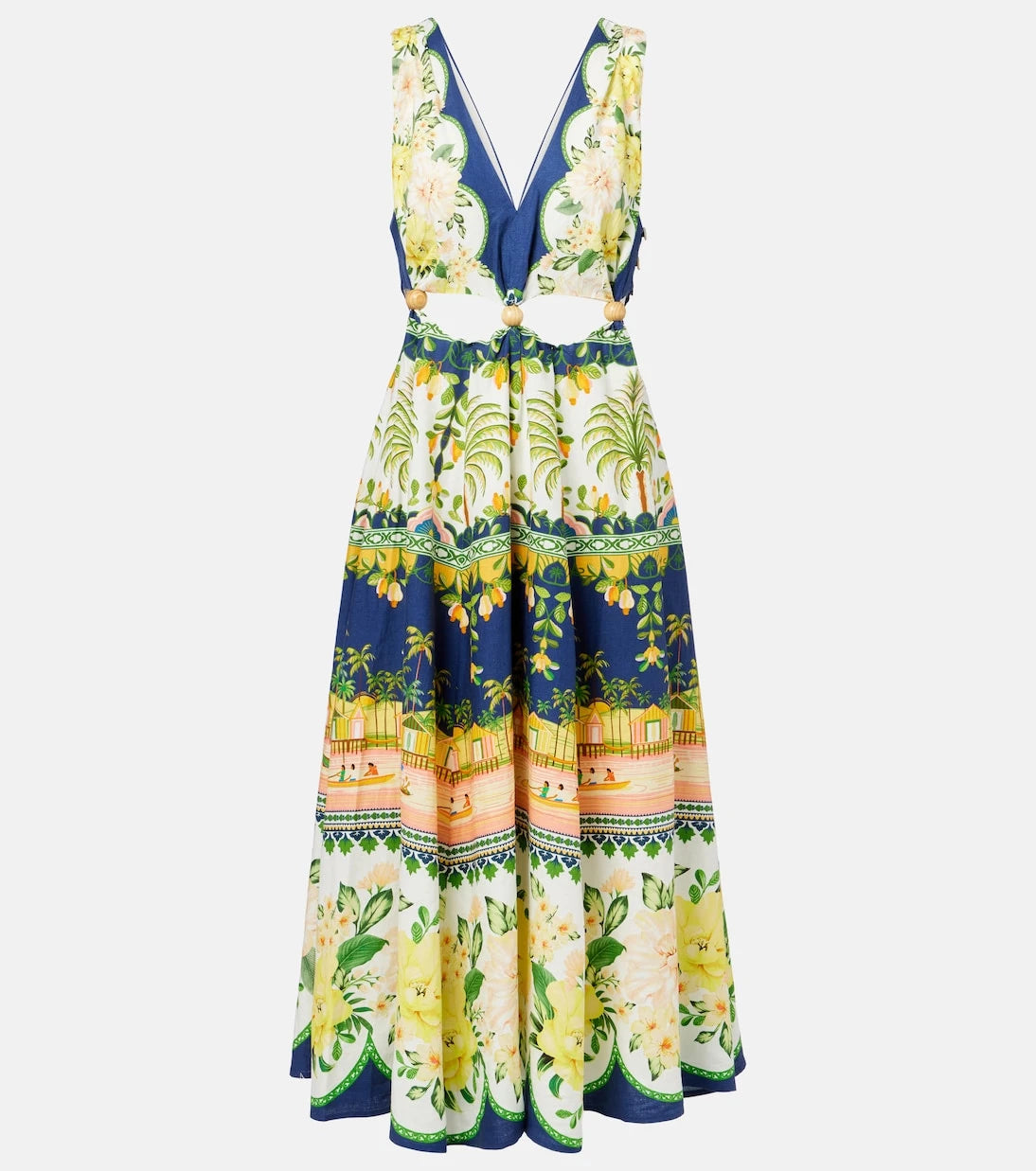 Farm Rio - Embellished cutout printed midi dress