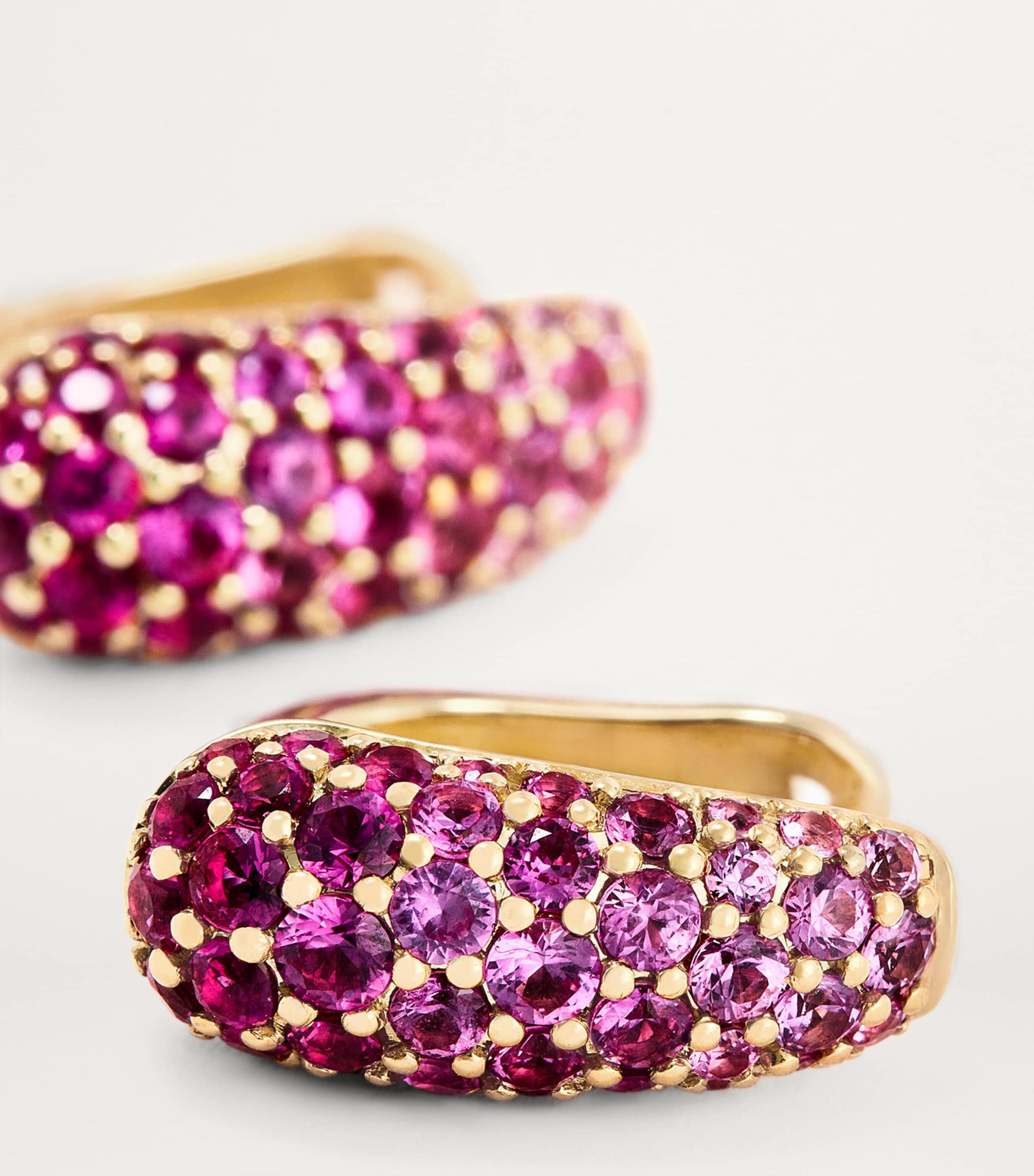 Yellow Gold and Pink Sapphire Holly Huggie Earrings