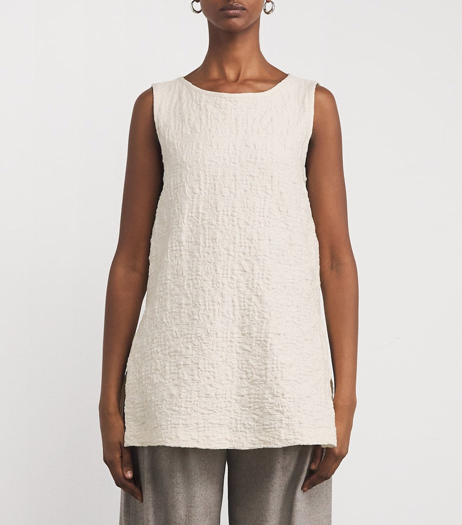 Max Mara White Cotton-Blend Textured Top