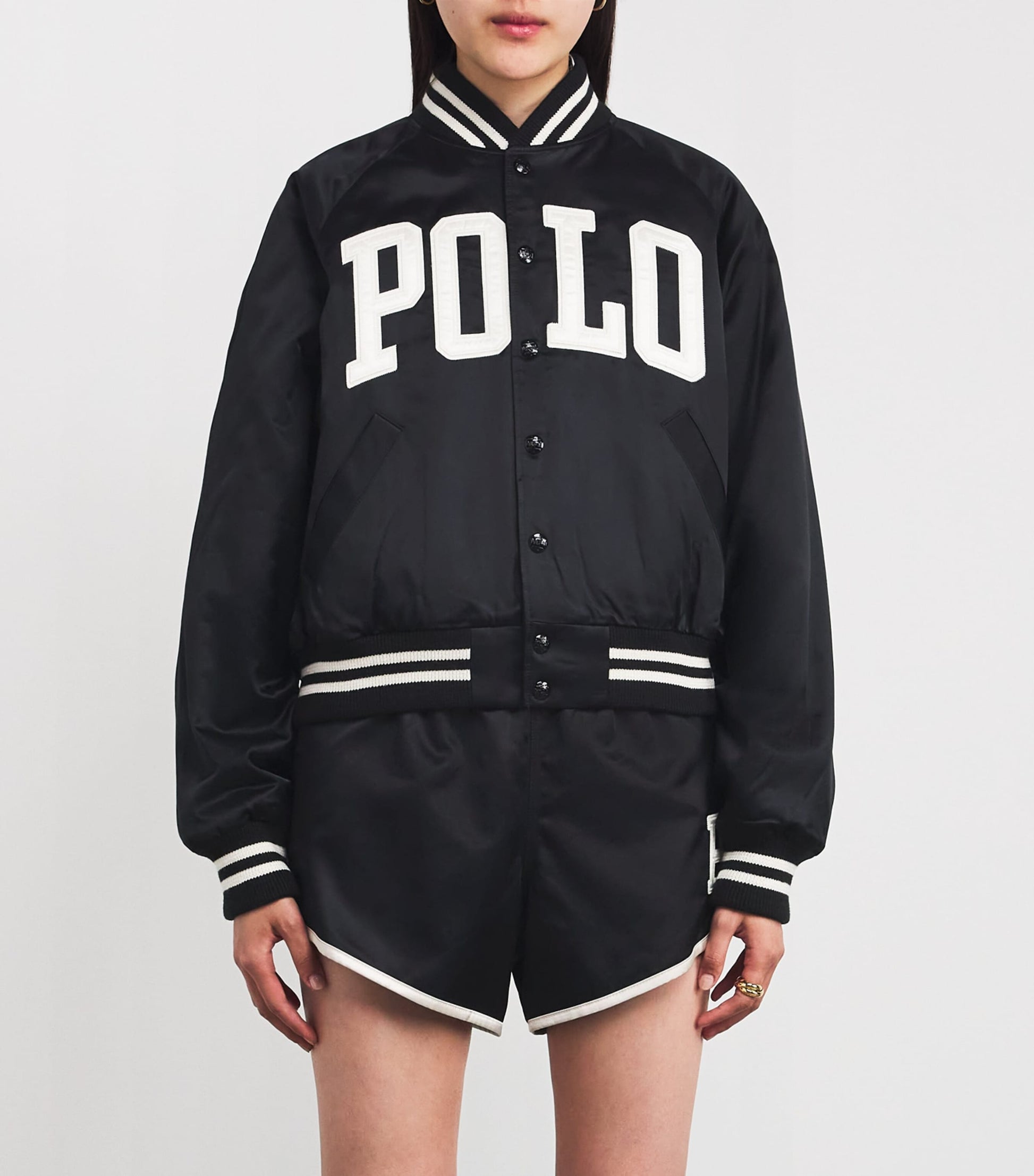 Polo Ralph Lauren Black Sateen Logo Bomber Jacket