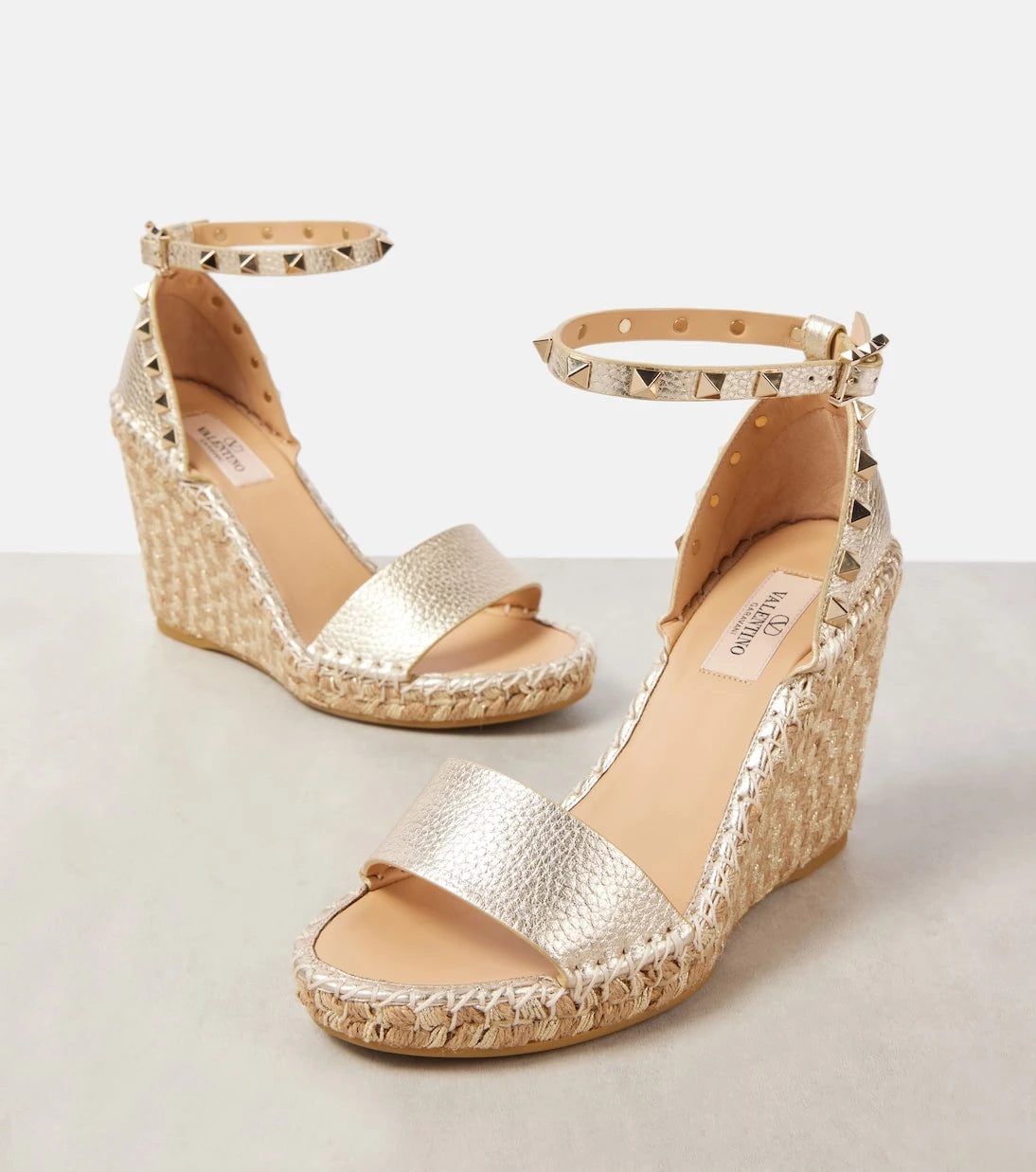 Valentino Garavani - Rockstud Double 105 leather espadrille wedges