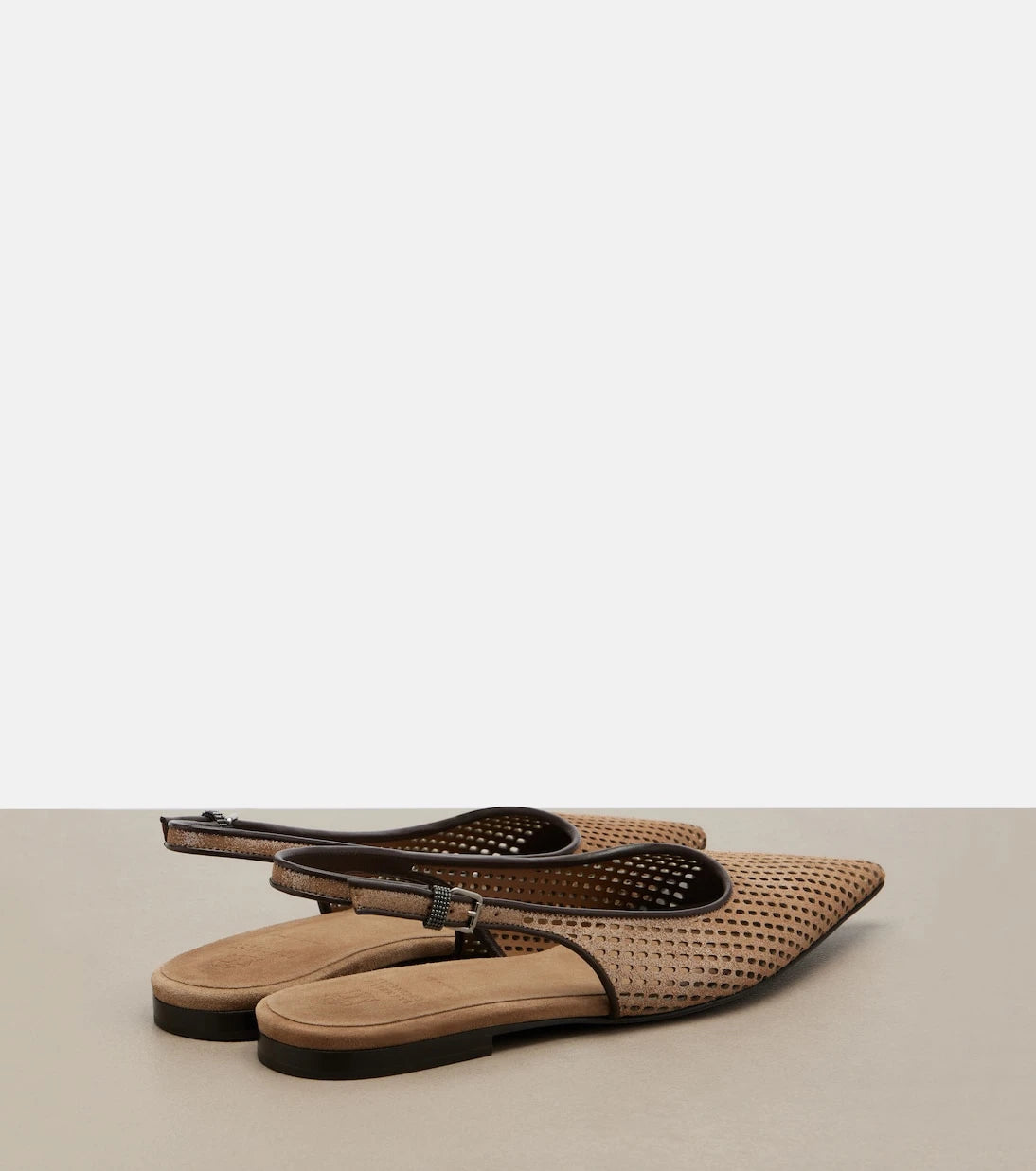 Brunello Cucinelli - Perforated leather slingback flats