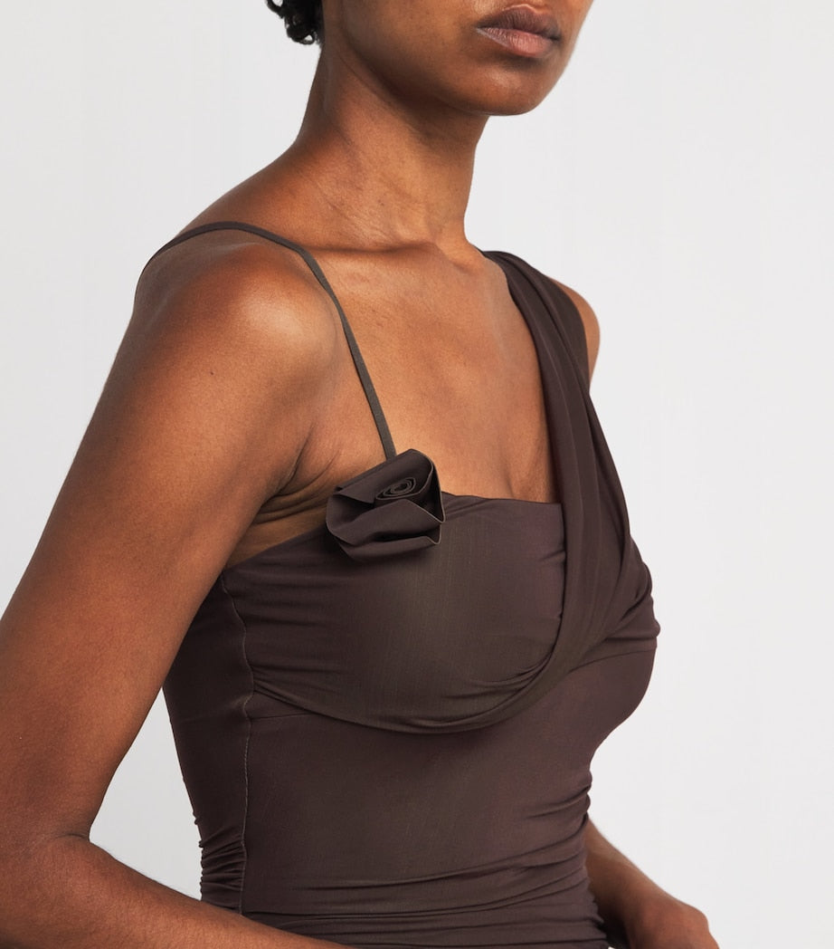 Maygel Coronel Brown One-Shoulder Hilvan Mini Dress