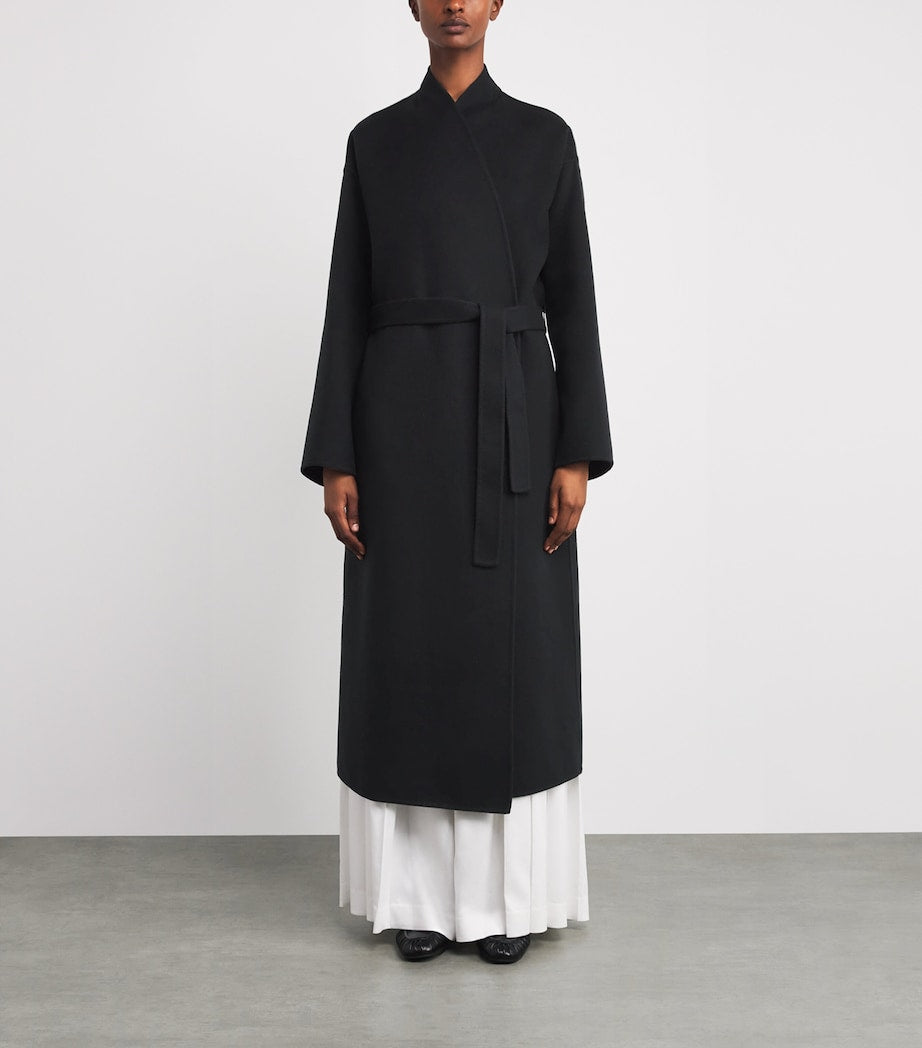 Johnstons Of Elgin Black Cashmere Wrap Belt Long Coat
