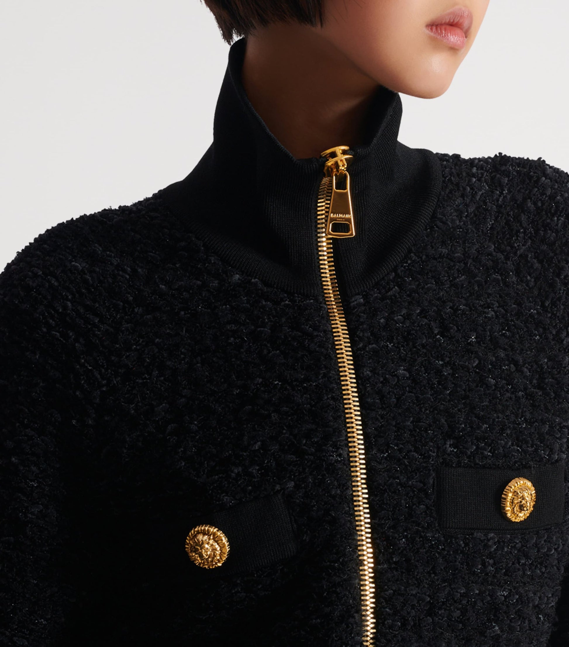 Balmain Black Tweed Bomber Jacket