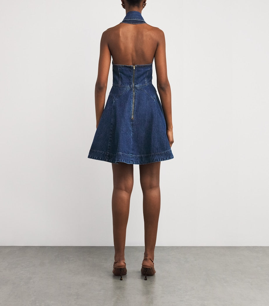 Self-Portrait Blue Denim Halterneck Mini Dress