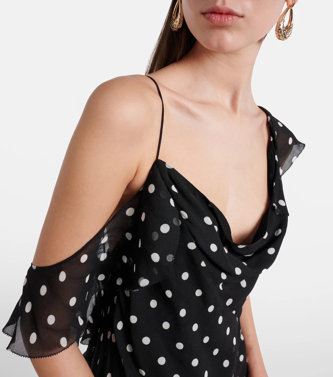 Self-Portrait - Polka-dot ruffled georgette gown