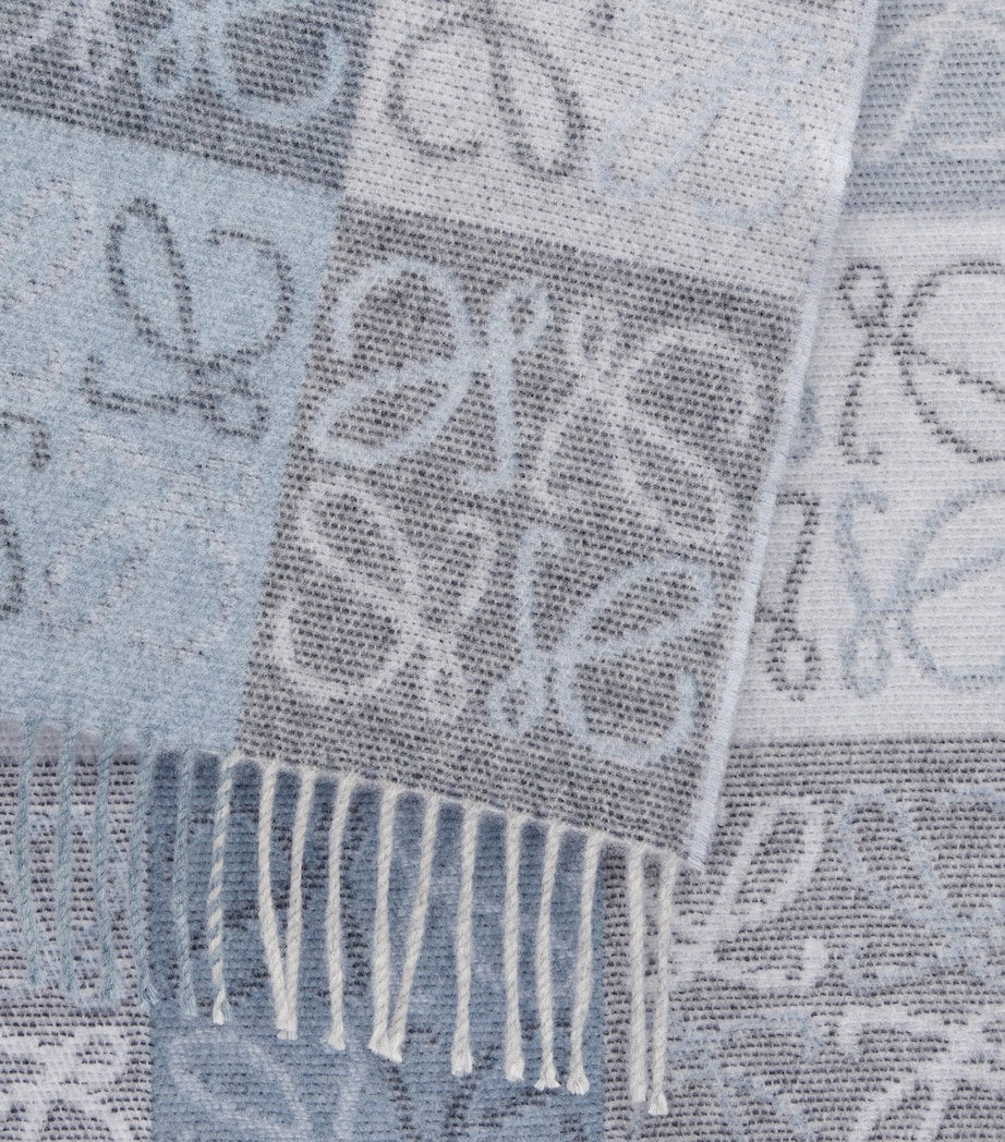 LOEWE Blue Wool-Cashmere Anagram Scarf