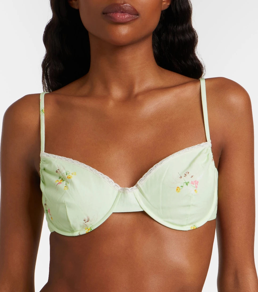 Prada - Floral lace-trimmed cotton bra top
