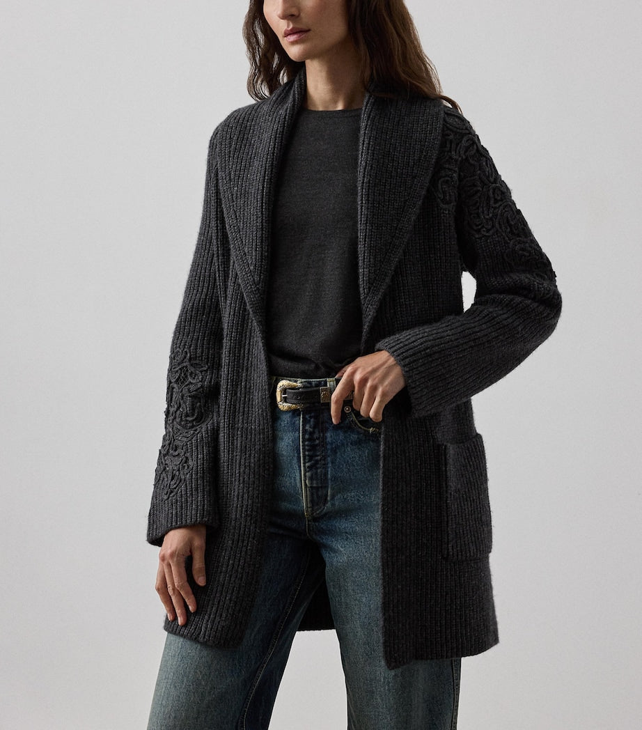 Ralph Lauren Collection Grey Cashmere Embroidered Cardigan