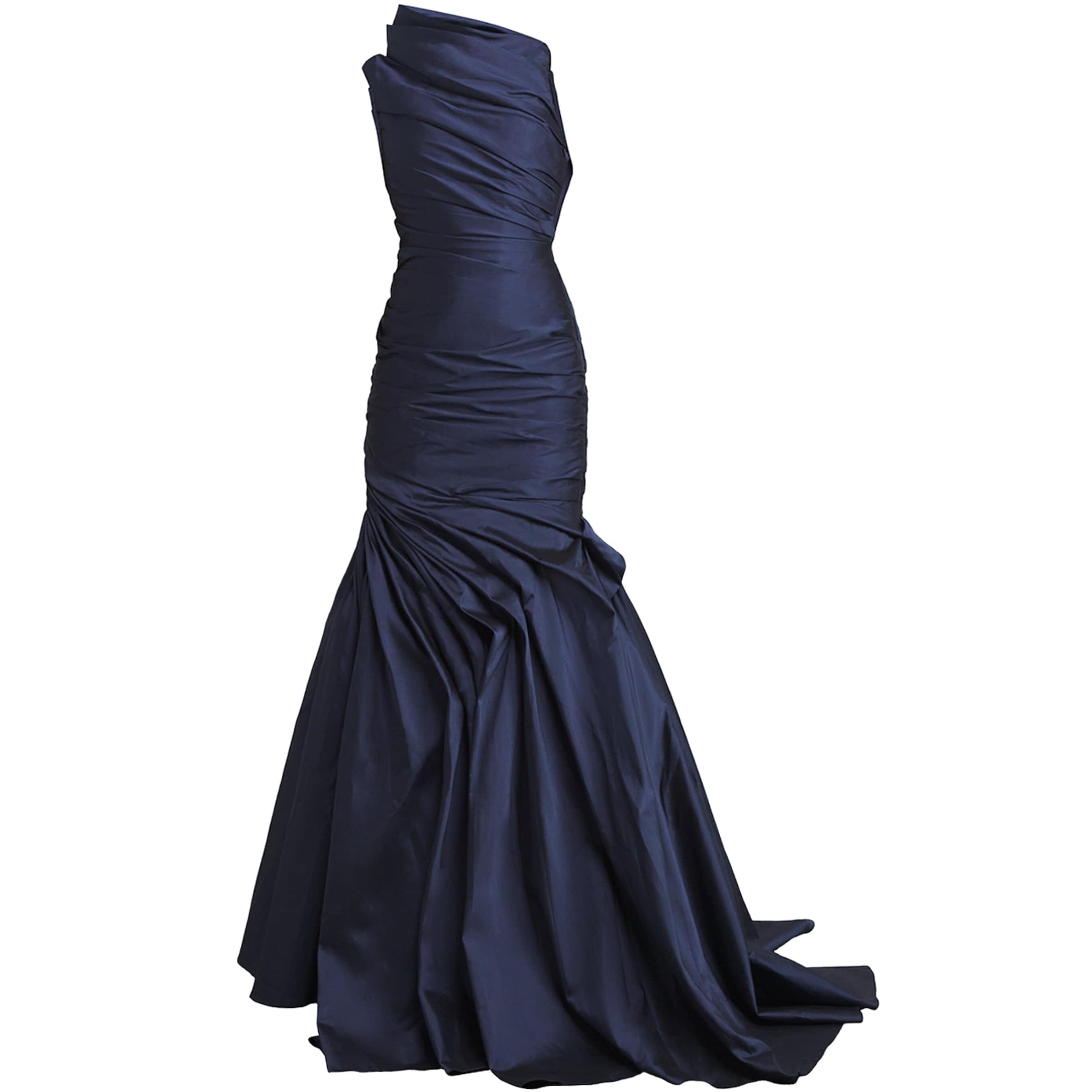 Marmar Halim Navy Taffeta Draped Asymmetric Gown