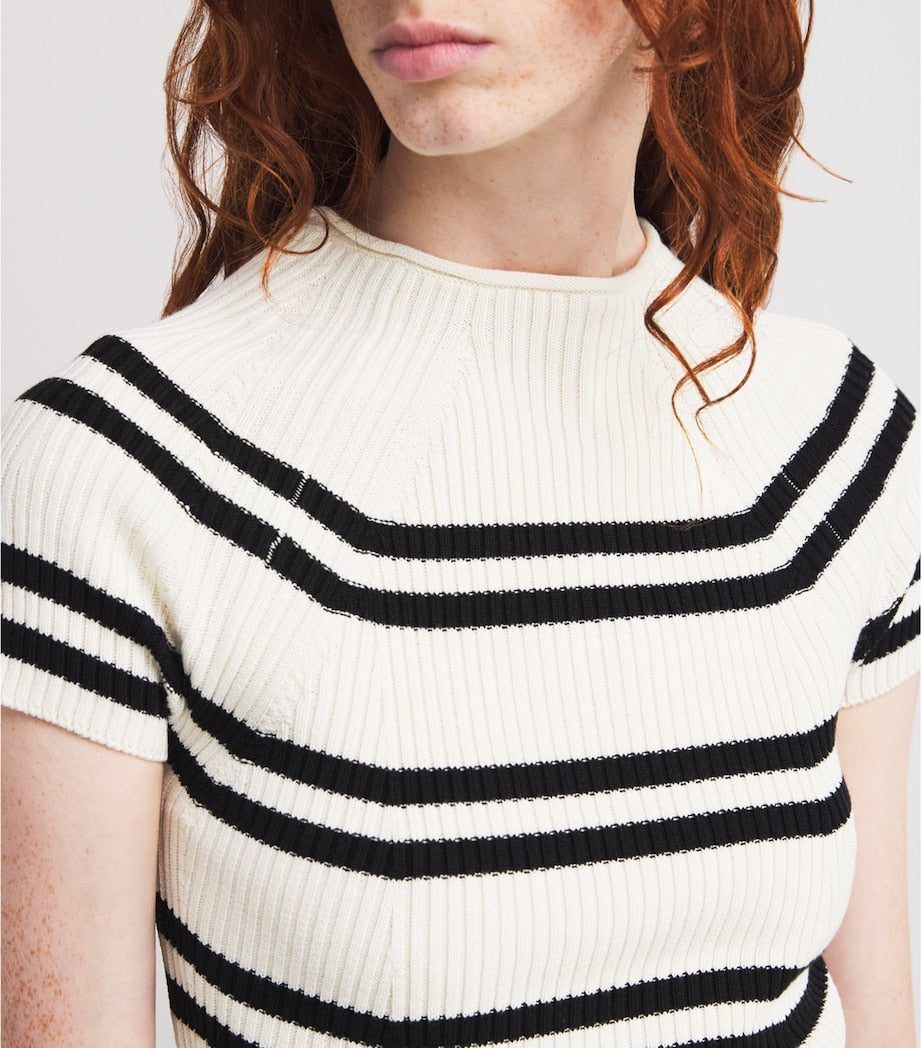 MAX&Co. White Stripe Short-Sleeve Sweater