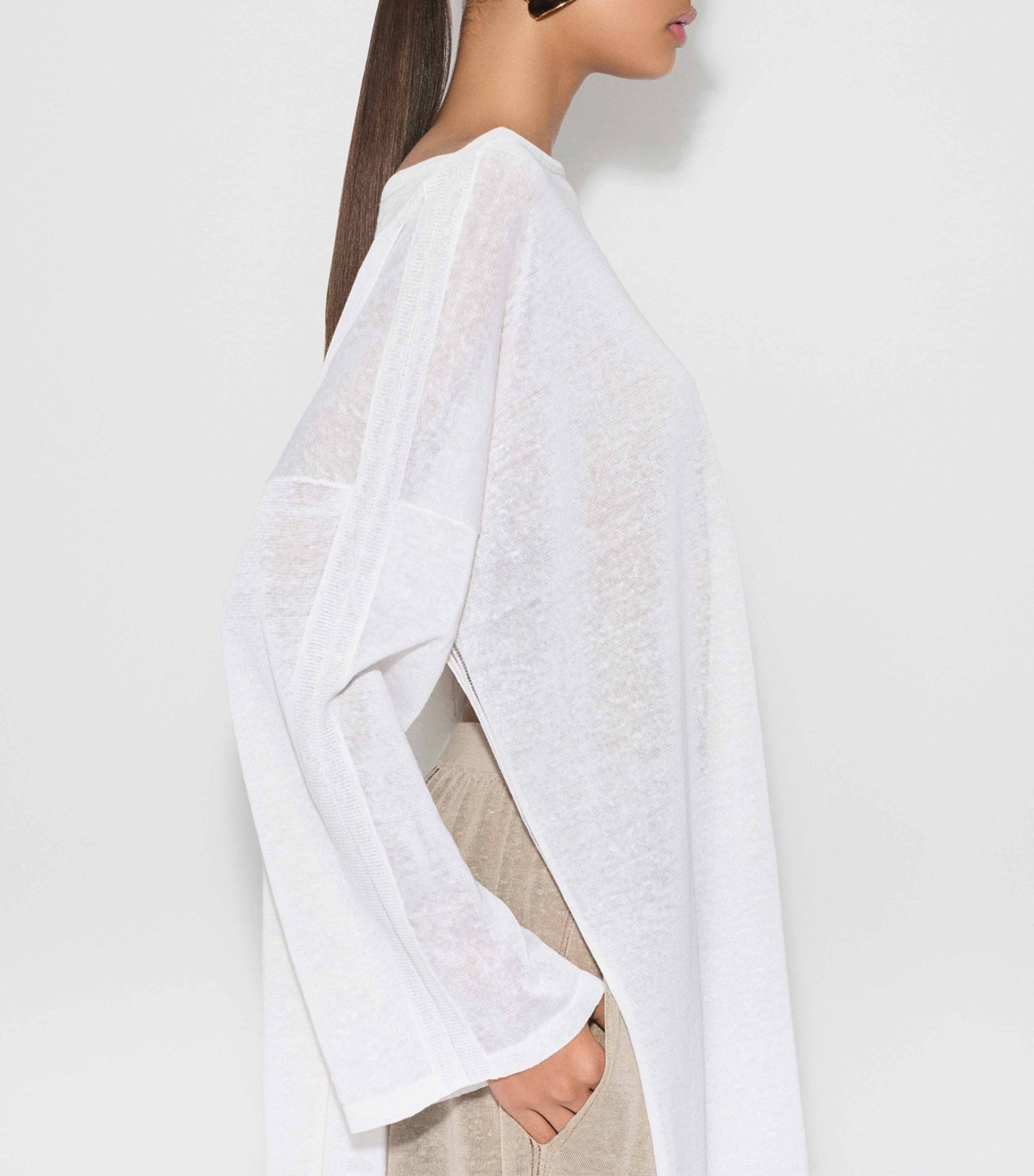 White Linen-Silk Kaftan Dress