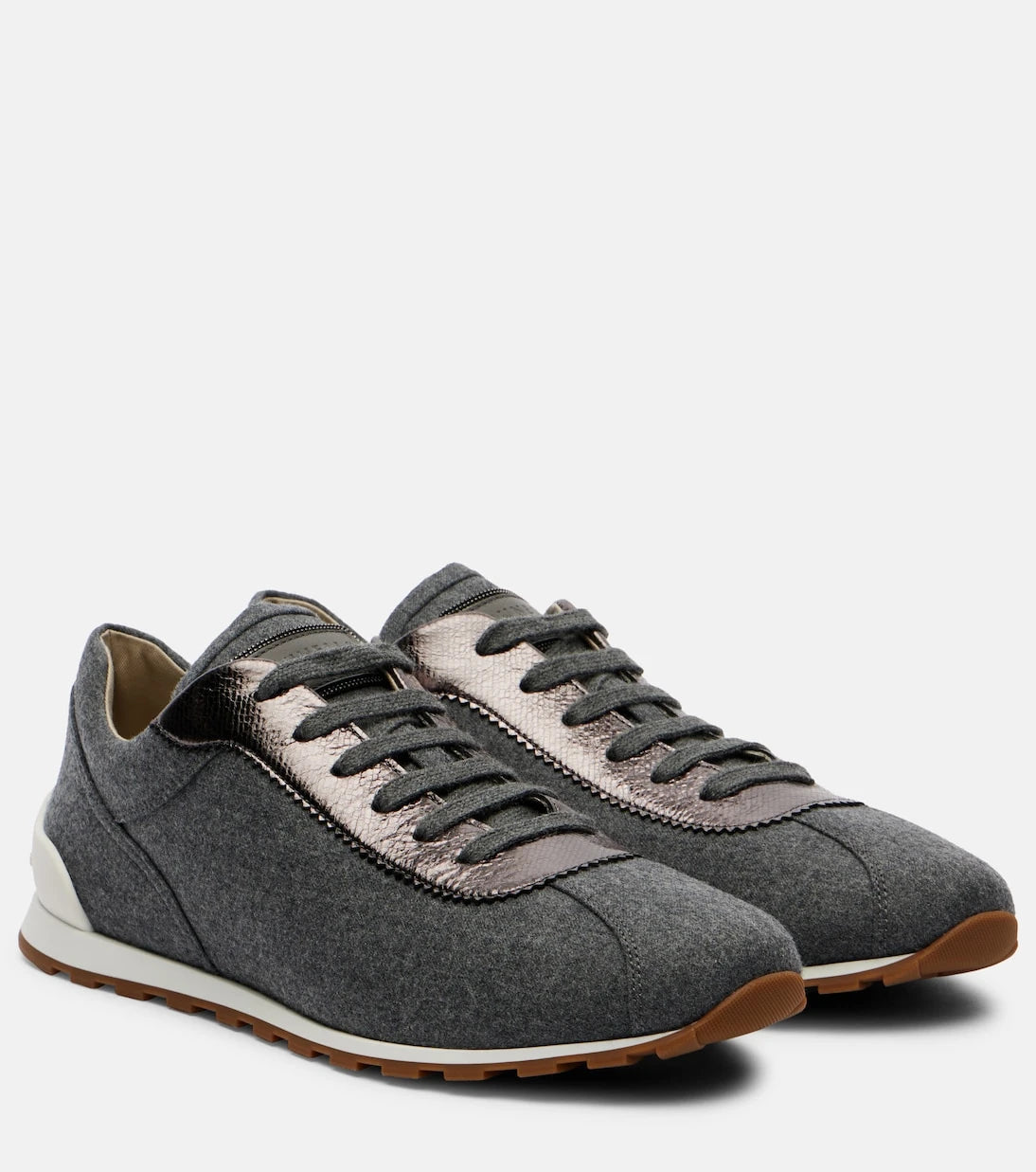 Brunello Cucinelli - Leather-trimmed felt sneakers