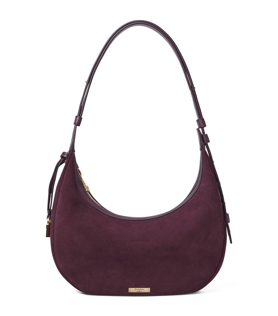 Small Suede Hudson Crescent Shoulder Bag