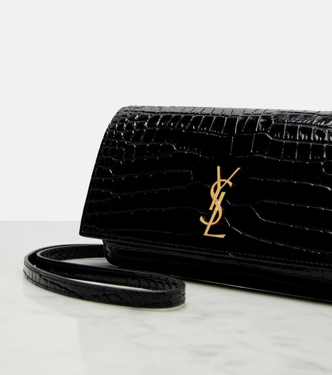 Saint Laurent - Cassandre Mini croc-effect leather phone pouch