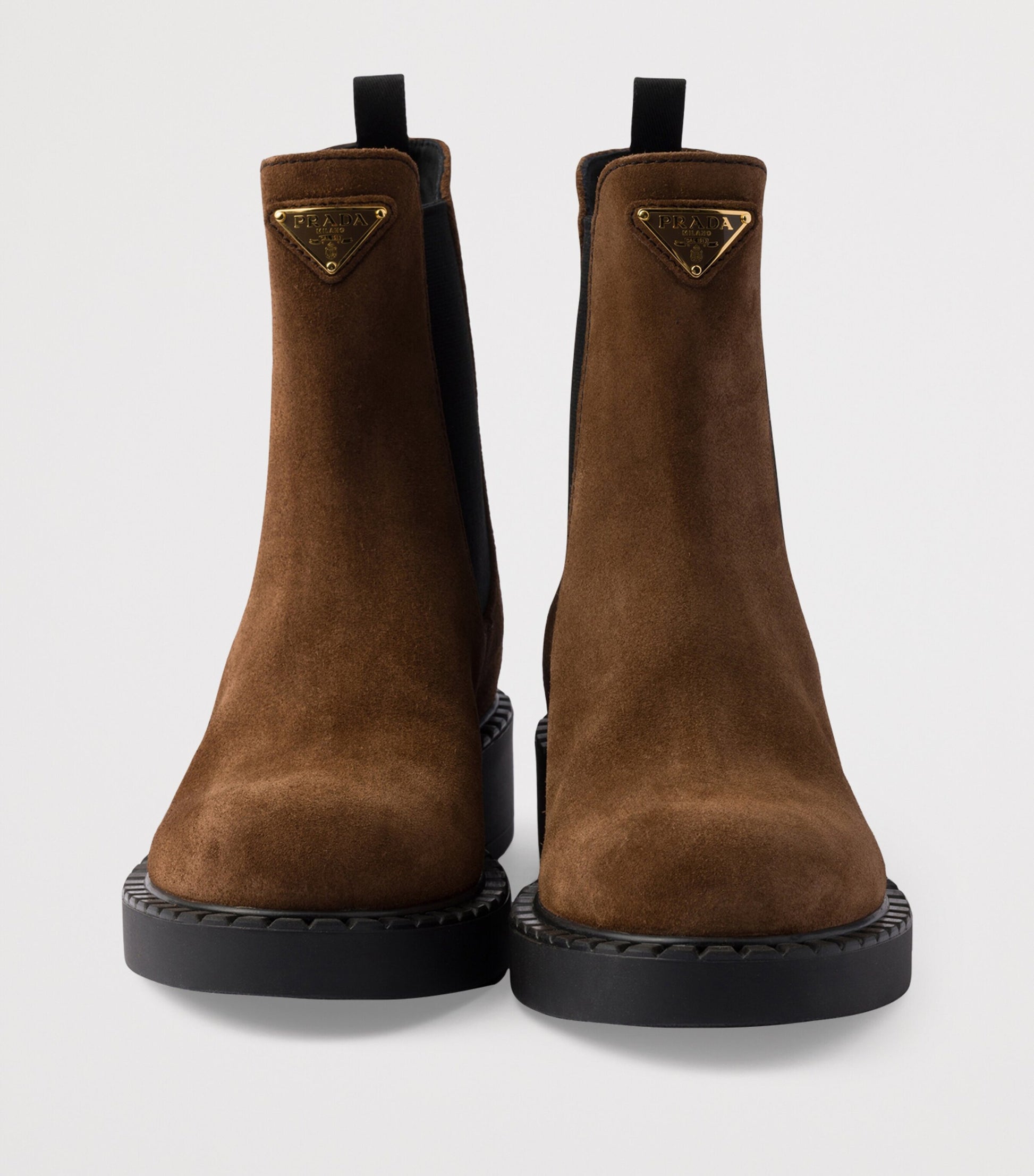 Prada Brown Suede Triangle Chelsea Boots