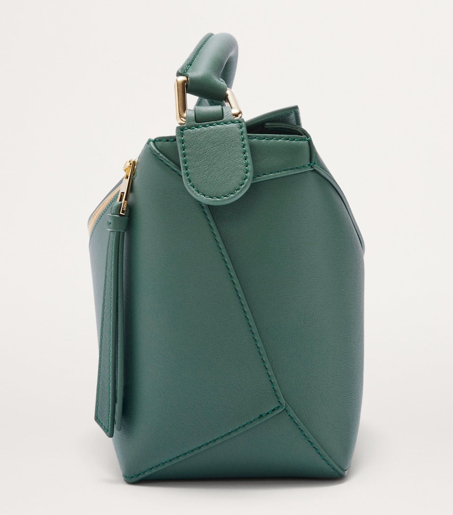 LOEWE Green Small Leather Puzzle Edge Top-Handle Bag
