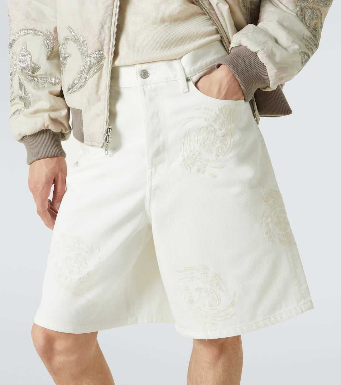 Dries Van Noten - Embroidered denim Bermuda shorts