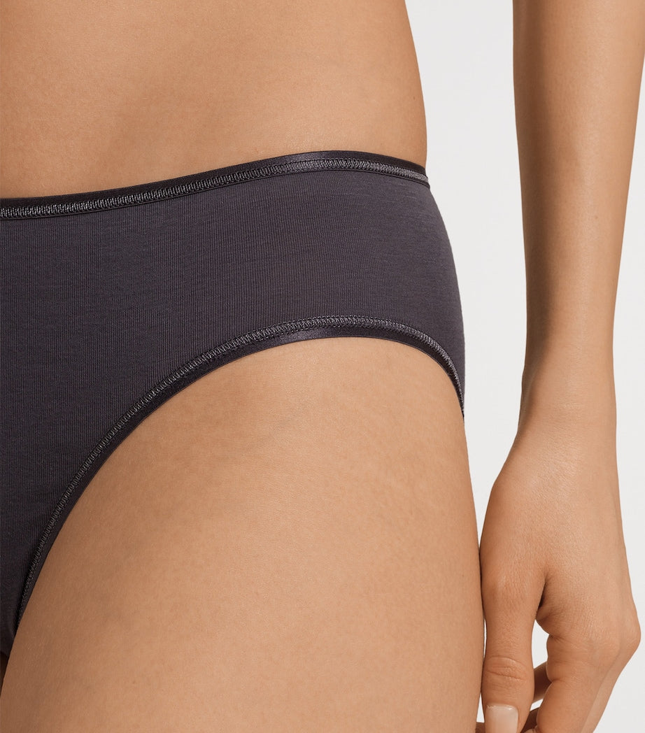 Hanro Black Cotton Seamless Midi Briefs