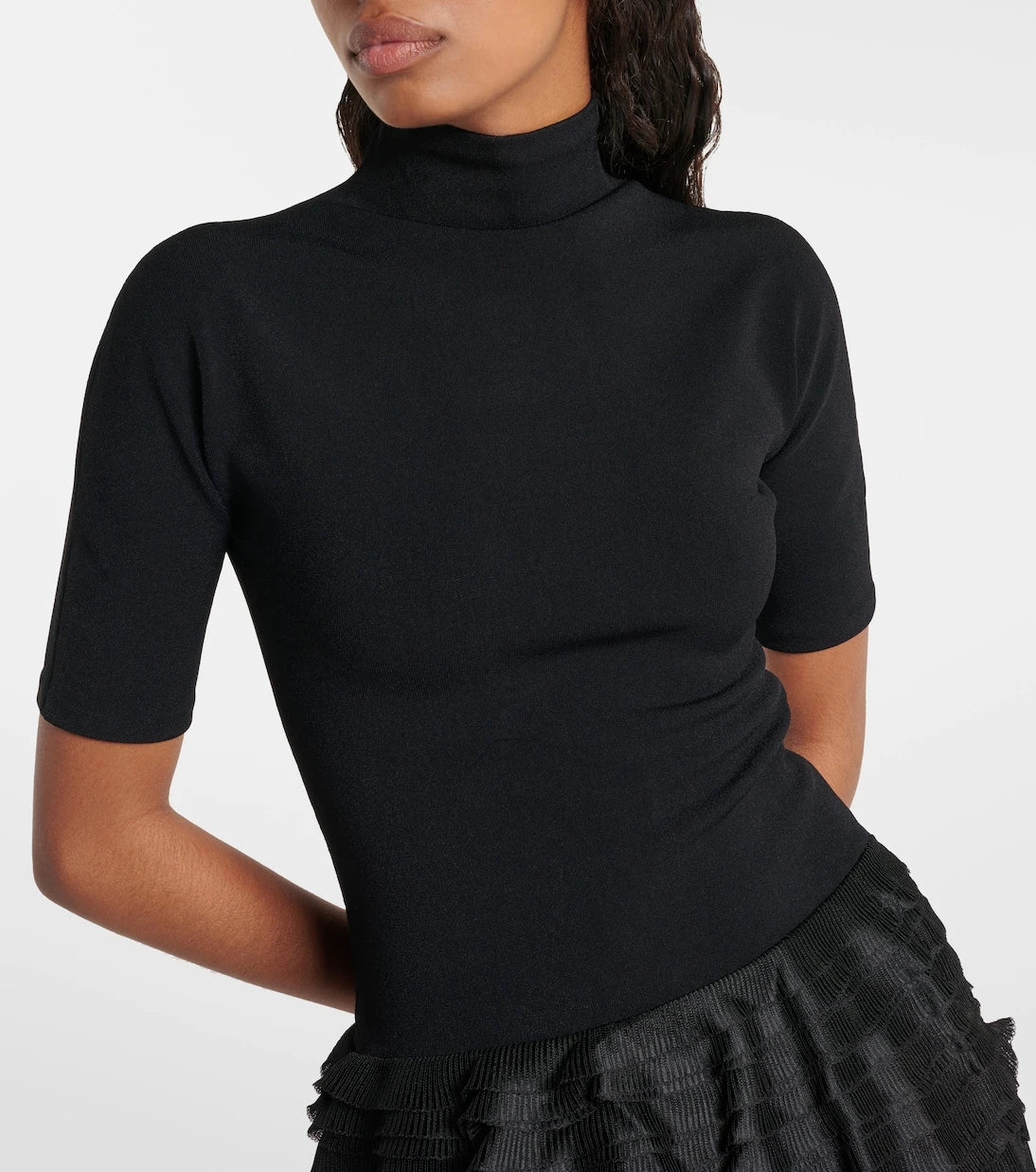 Alaïa - Ruffled high-neck jersey minidress