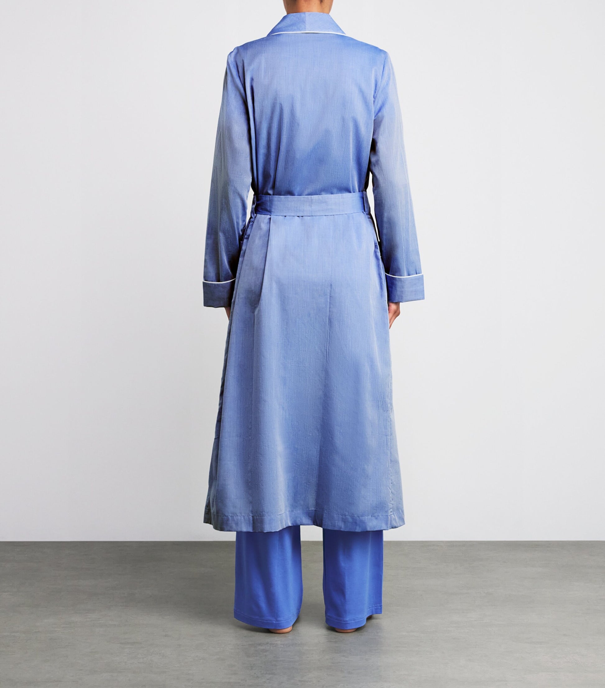 Blue Cotton Contrast-Trim Robe