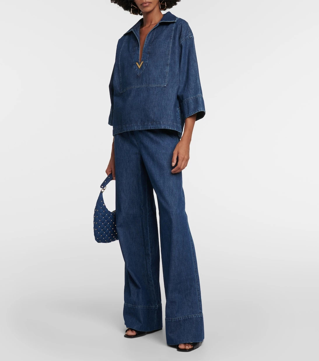 Valentino - High-rise chambray wide-leg jeans