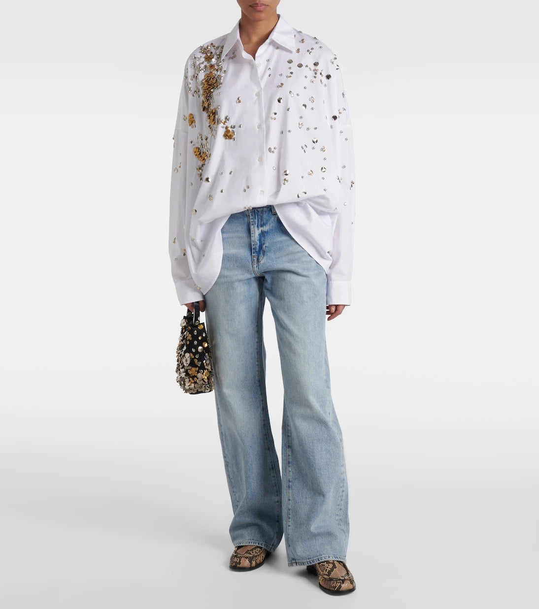 7 For All Mankind - بنطلون جينز تيس بقصة مستقيمة وخصر متوسط الارتفاع