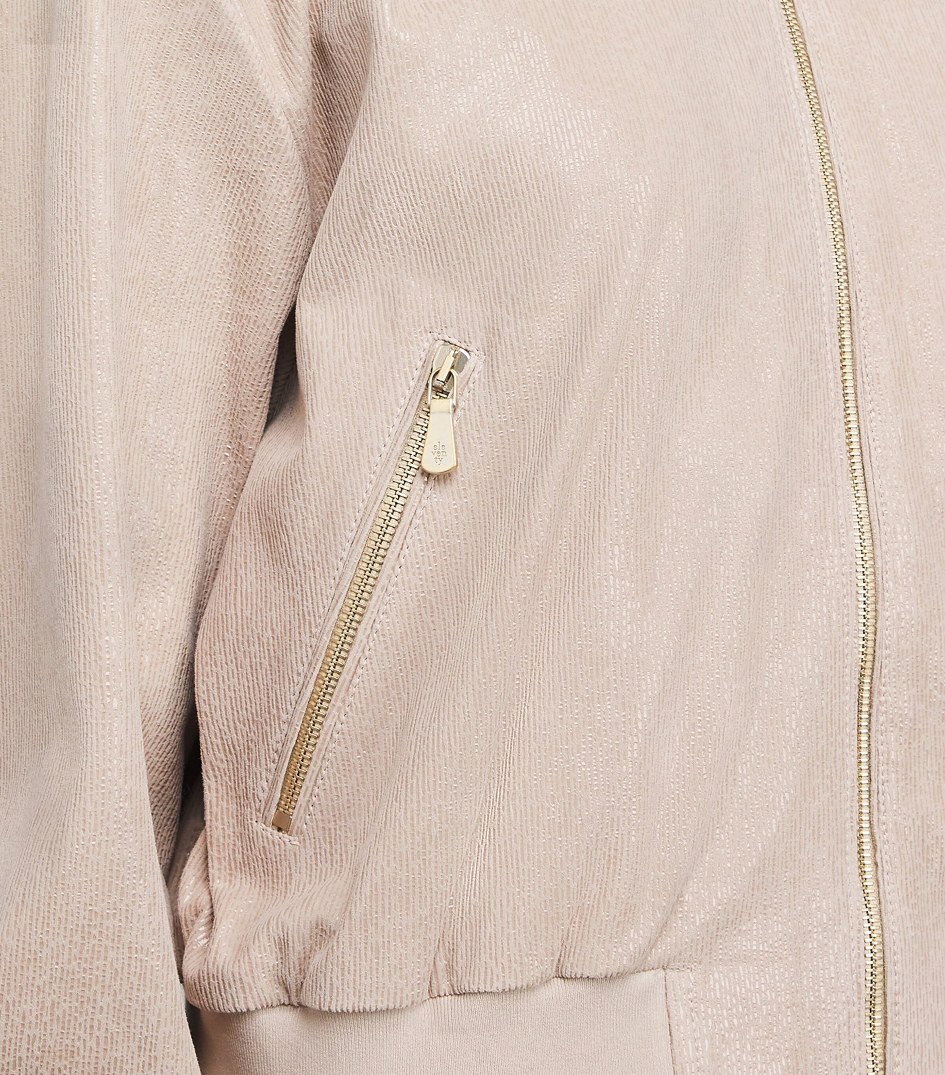 Eleventy Nude Metallic Suede Bomber Jacket