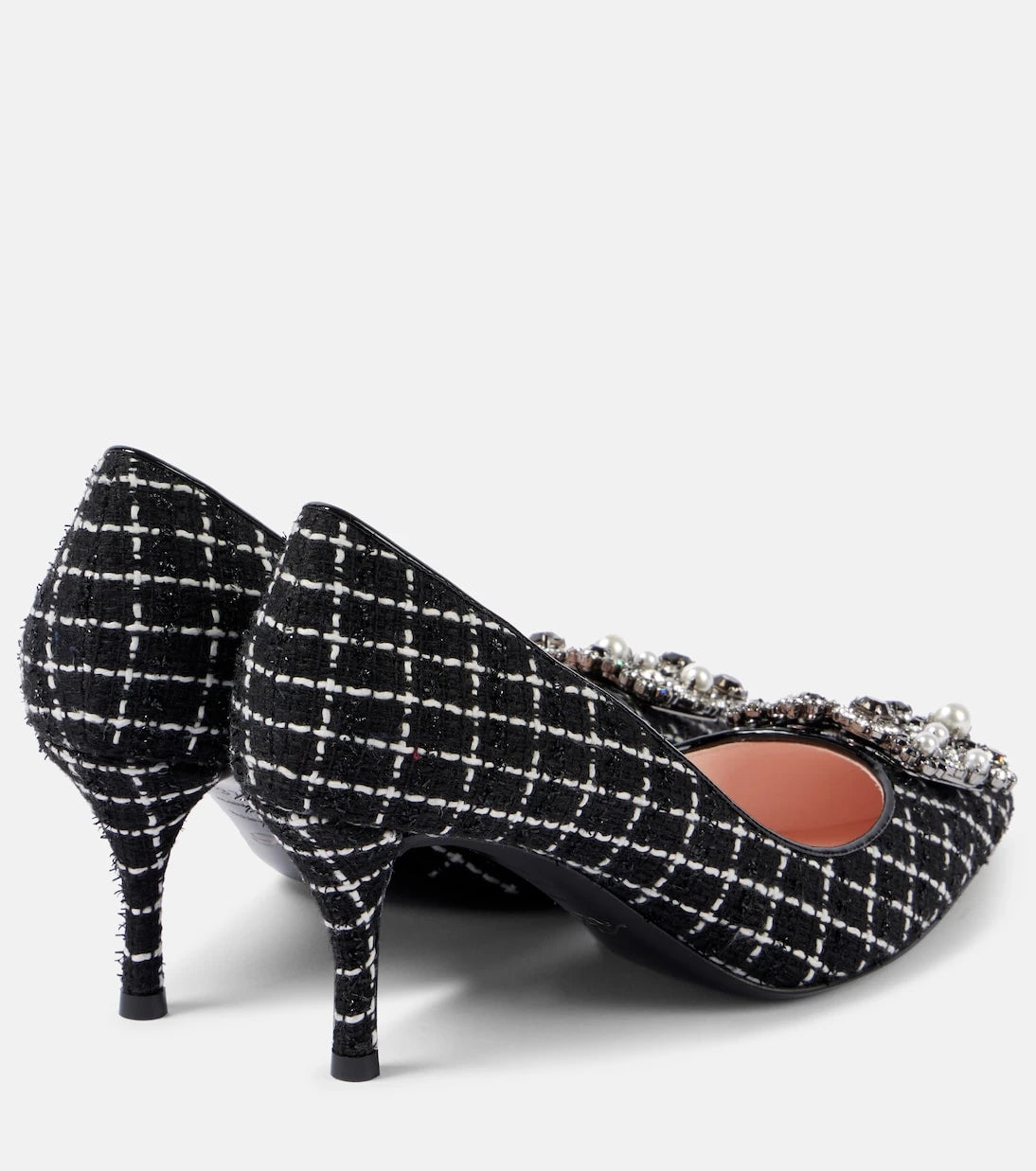 Roger Vivier - Flower Strass 65 leather-trimmed bouclé pumps
