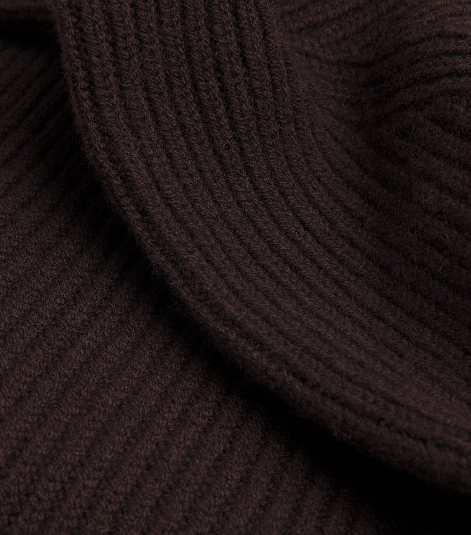 Johnstons Of Elgin Brown Cashmere-Blend Ribbed Midi Knitted Dress