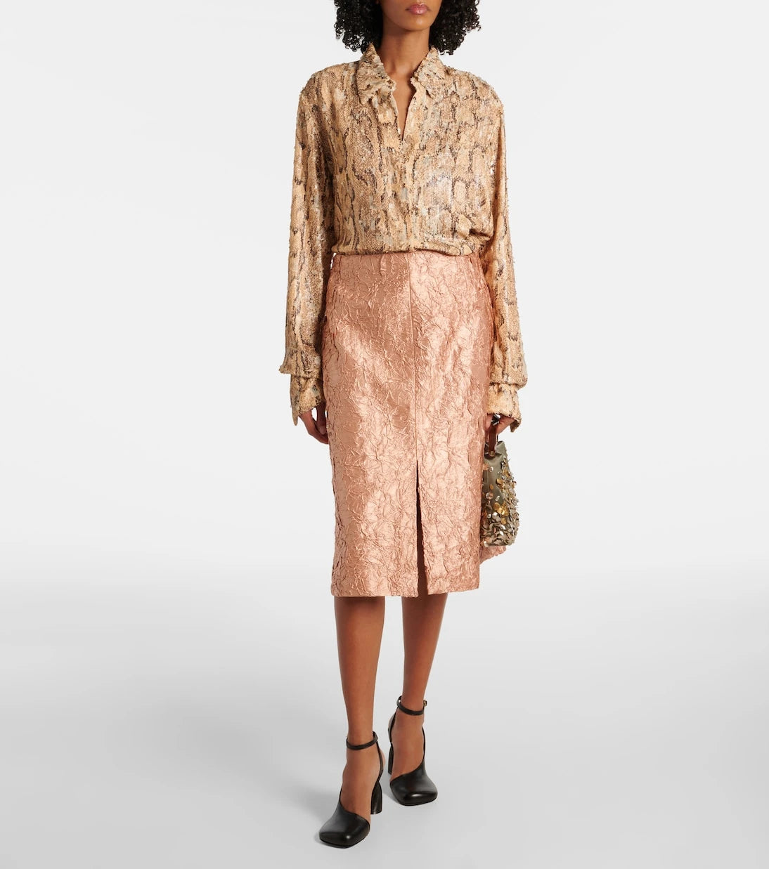 Dries Van Noten - Lamé midi skirt
