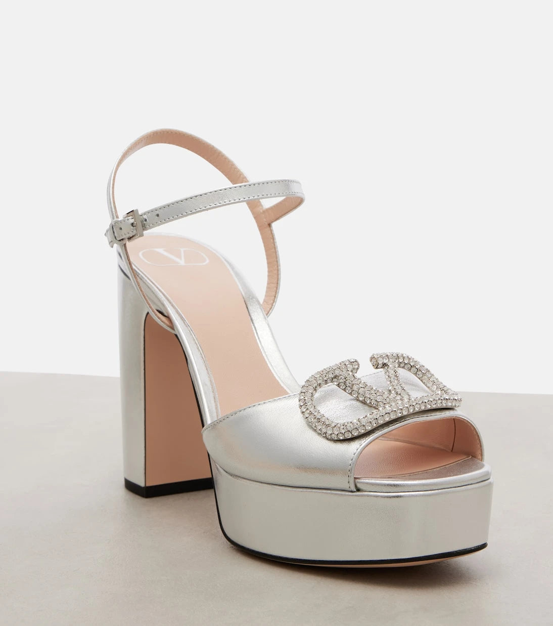Valentino Garavani - VLogo crystal-embellished leather sandals