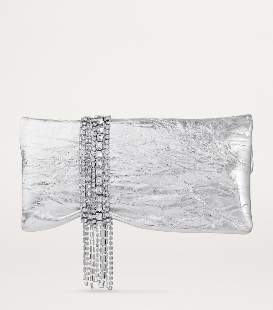 Jimmy Choo Silver Leather-Crystal Zandra Clutch Bag