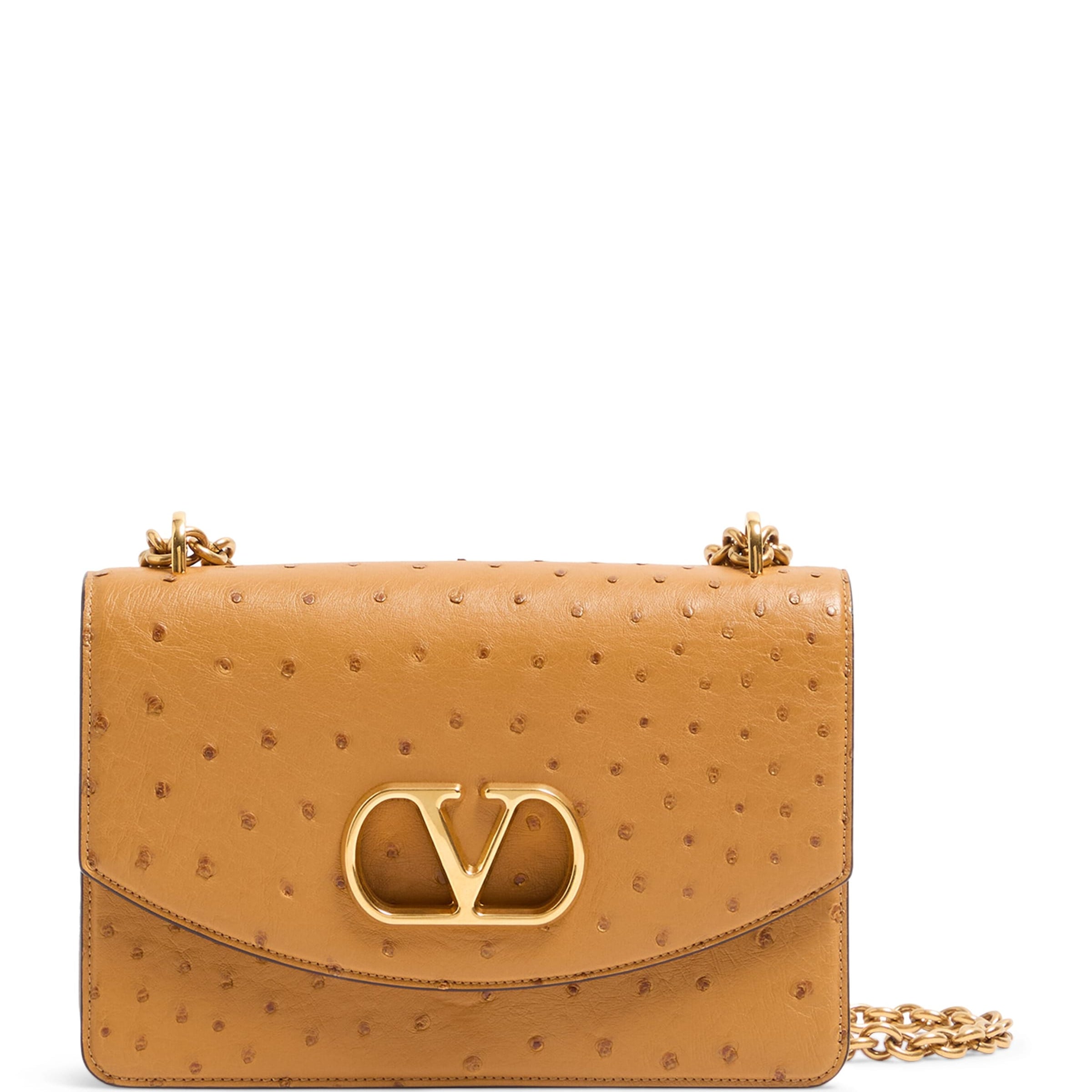 Ostrich Leather Vain Shoulder Bag