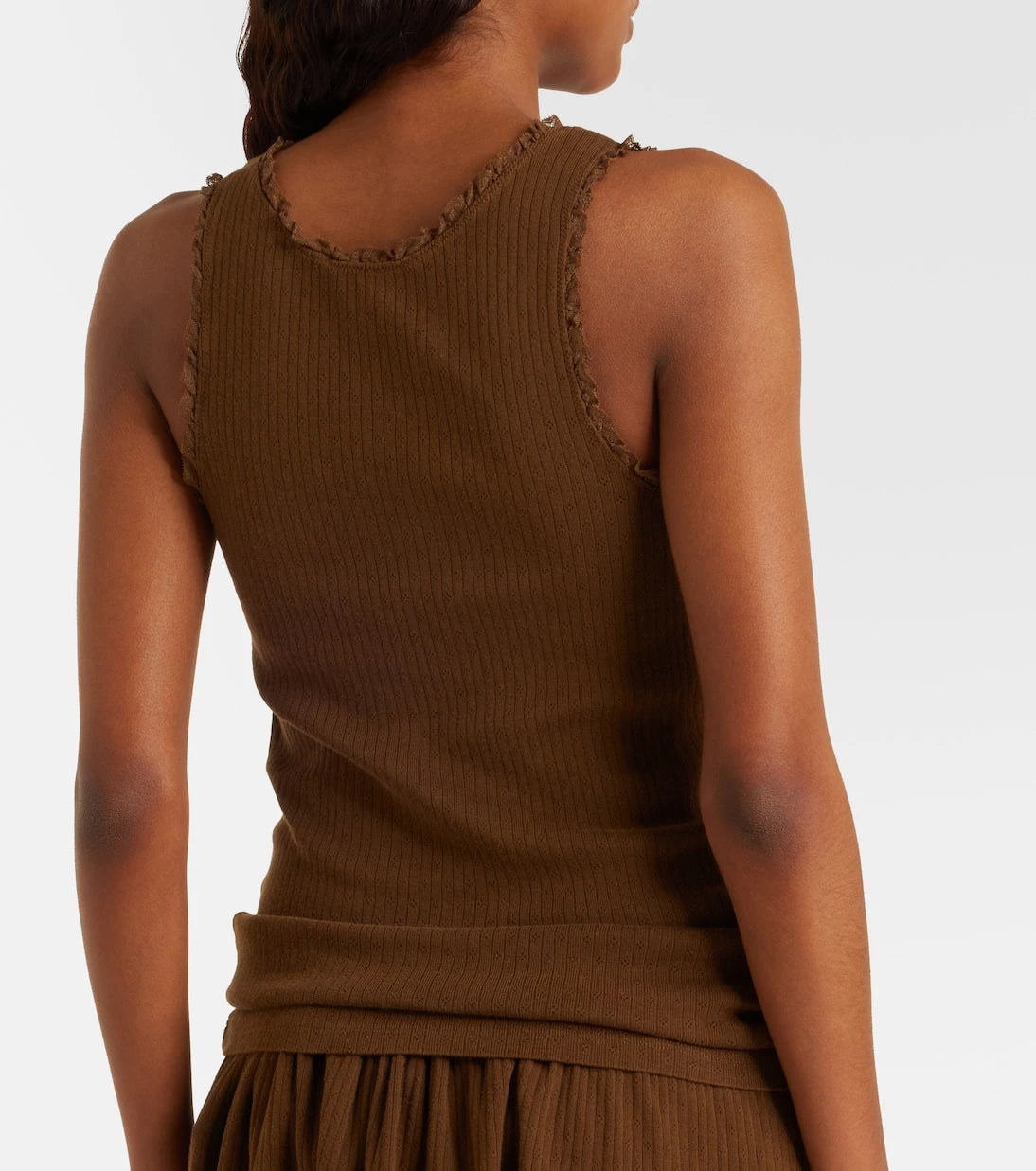 Miu Miu - Lace-trimmed pointelle cotton tank top