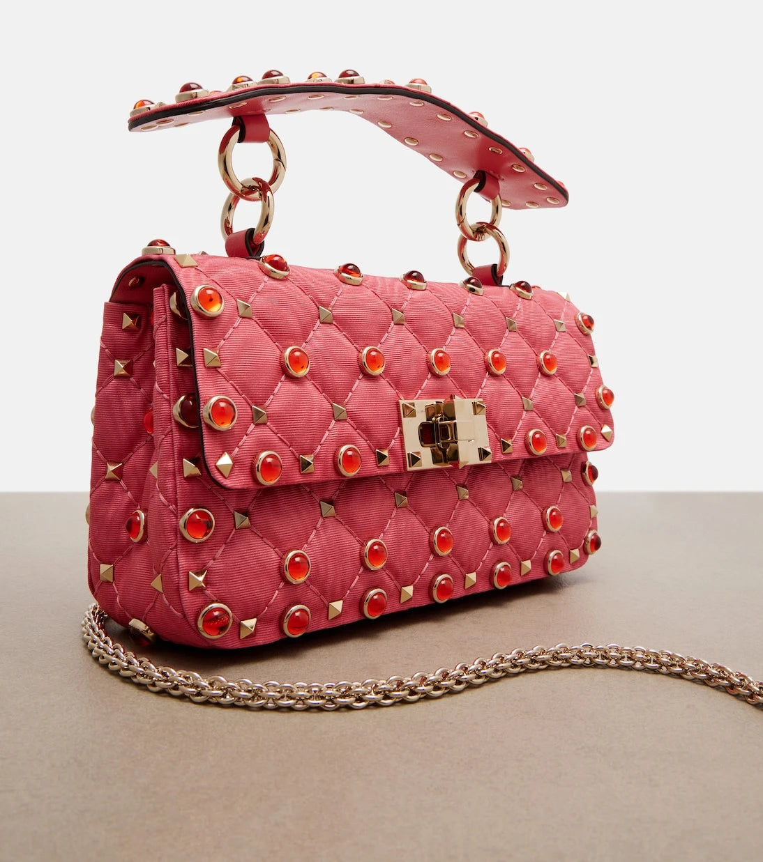 Valentino Garavani - Rockstud Spike Small moiré top-handle bag