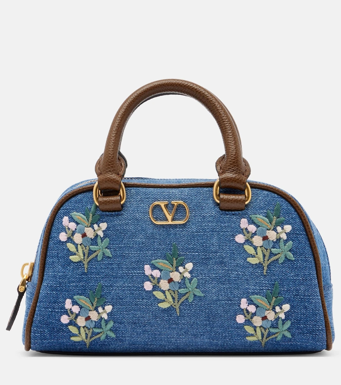 Valentino Garavani - VLogo Mini floral denim top-handle bag