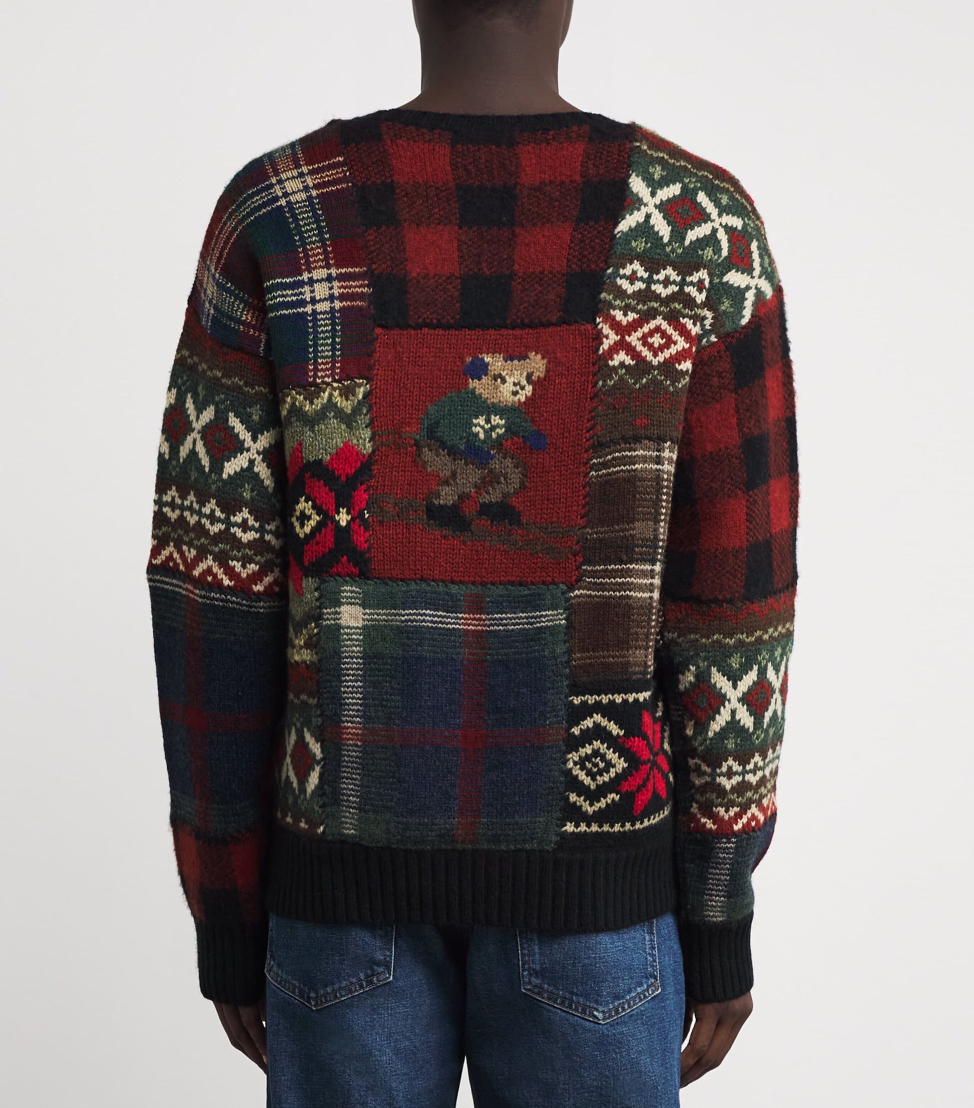 Wool Patchwork Polo Bear Sweater BLACK