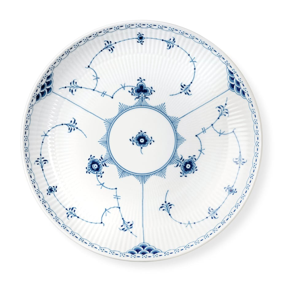 Blue Fluted Half Lace Shallow Bowl (25cm)