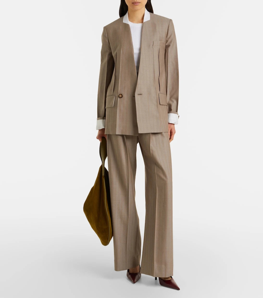 Victoria Beckham - Herringbone virgin wool pleated pants